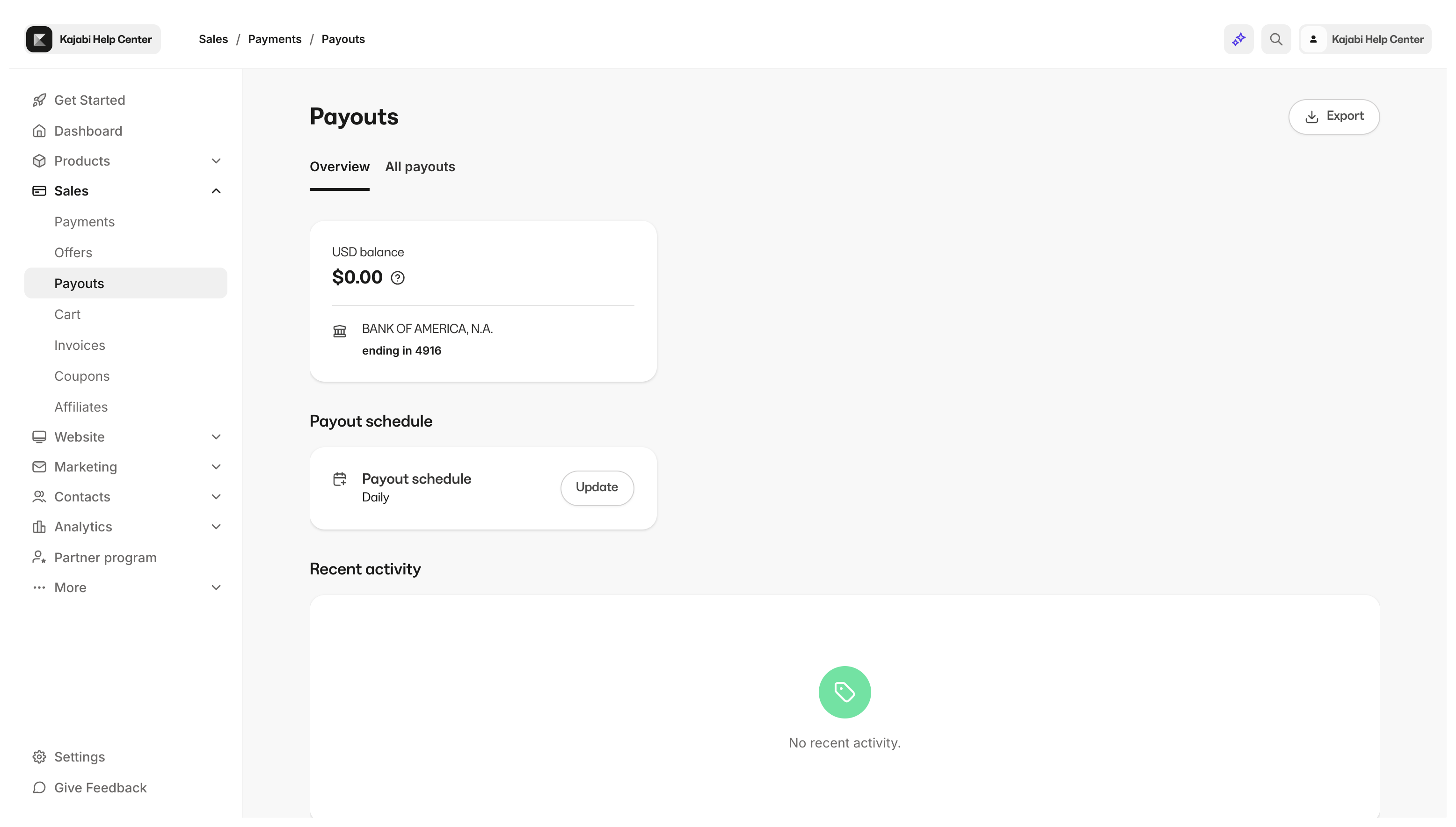 Payouts page overview