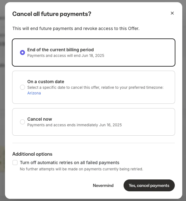 Cancel subscription dialog