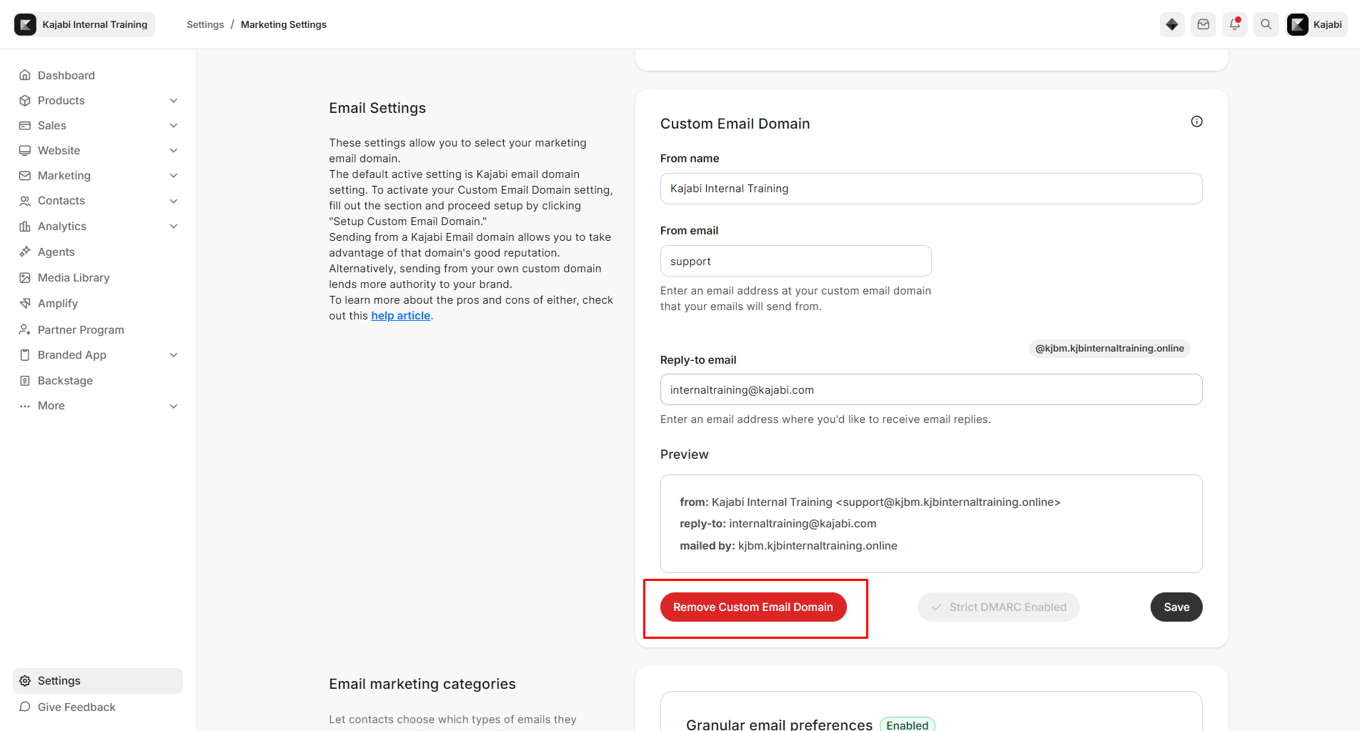 Remove Custom Email Domain