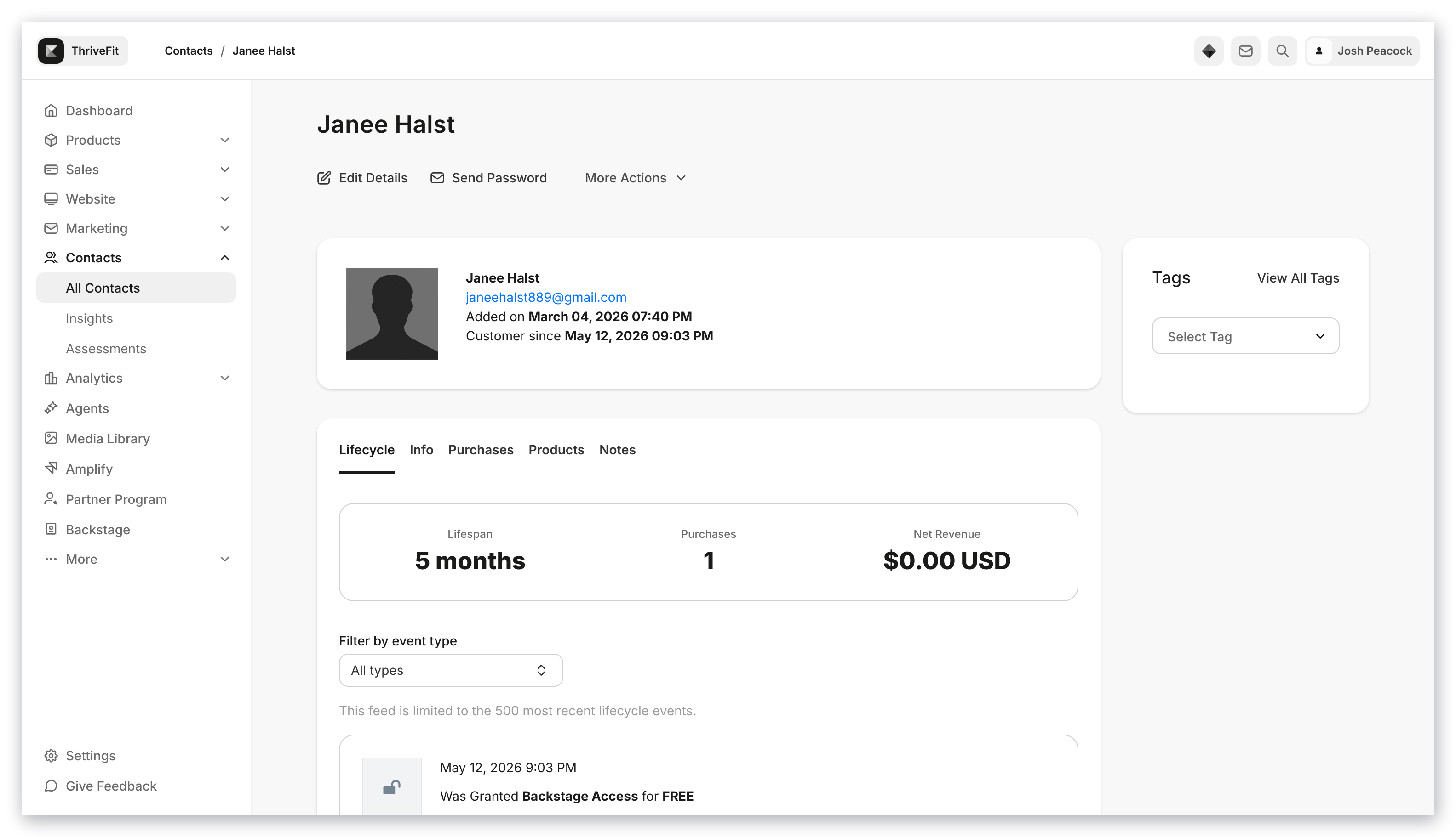 Customer profile features