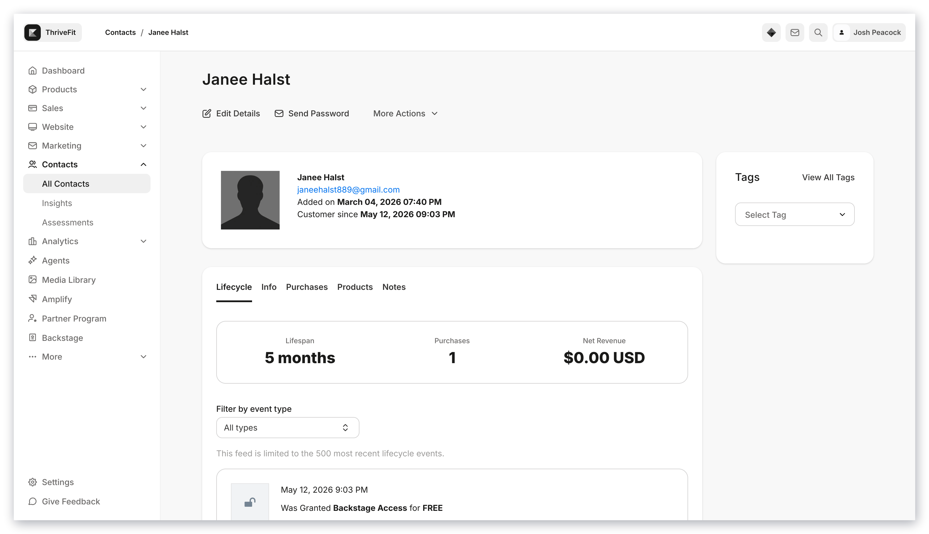 Customer profile features