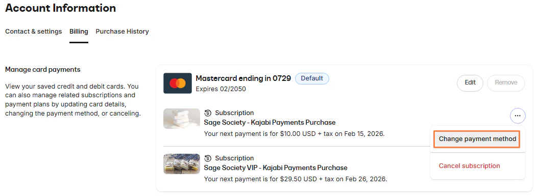 Change payment method