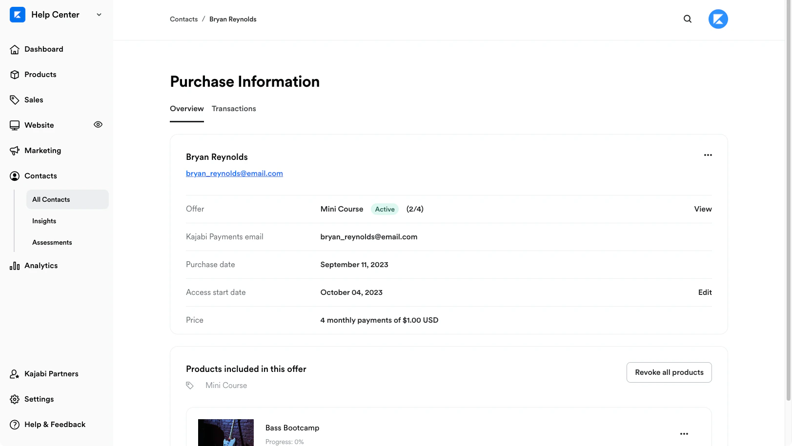 Purchase overview example