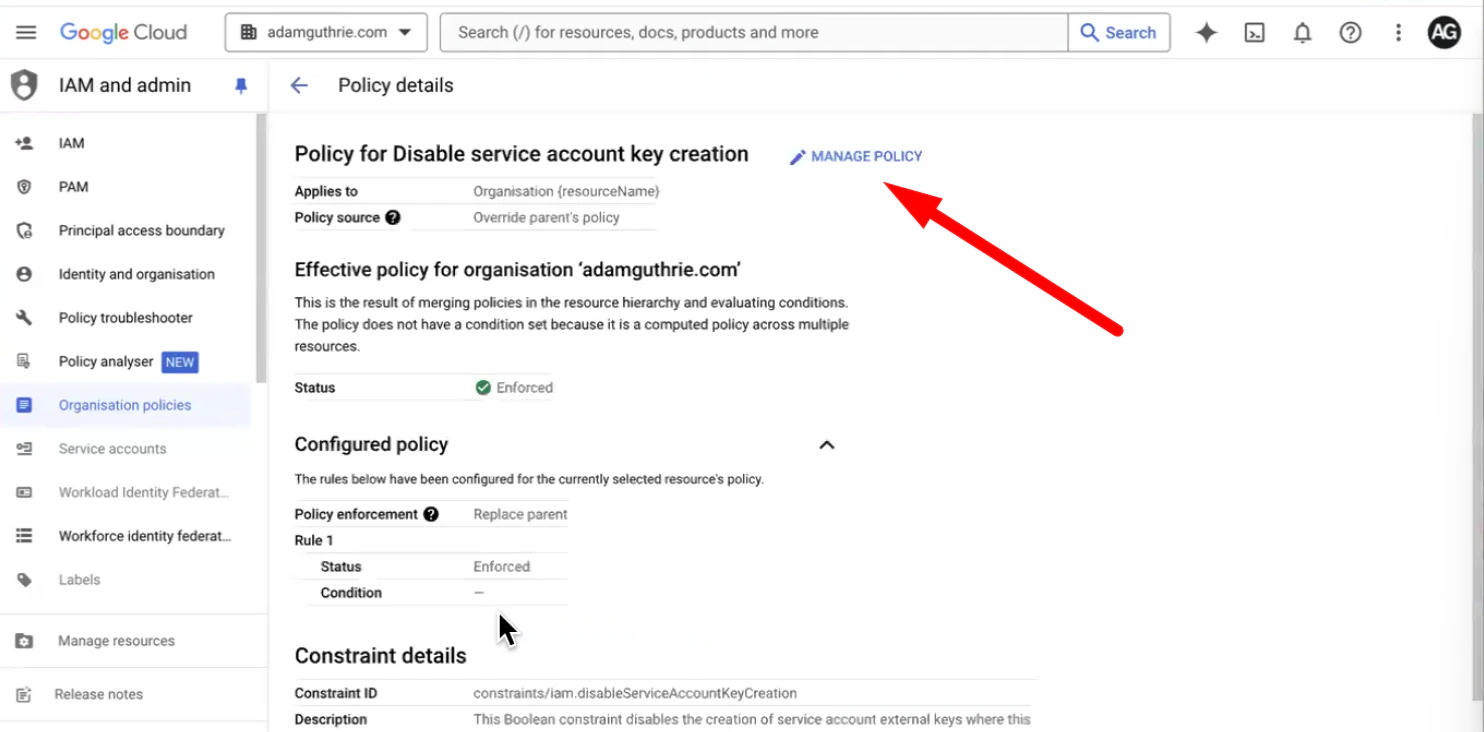 Manage Policy screen