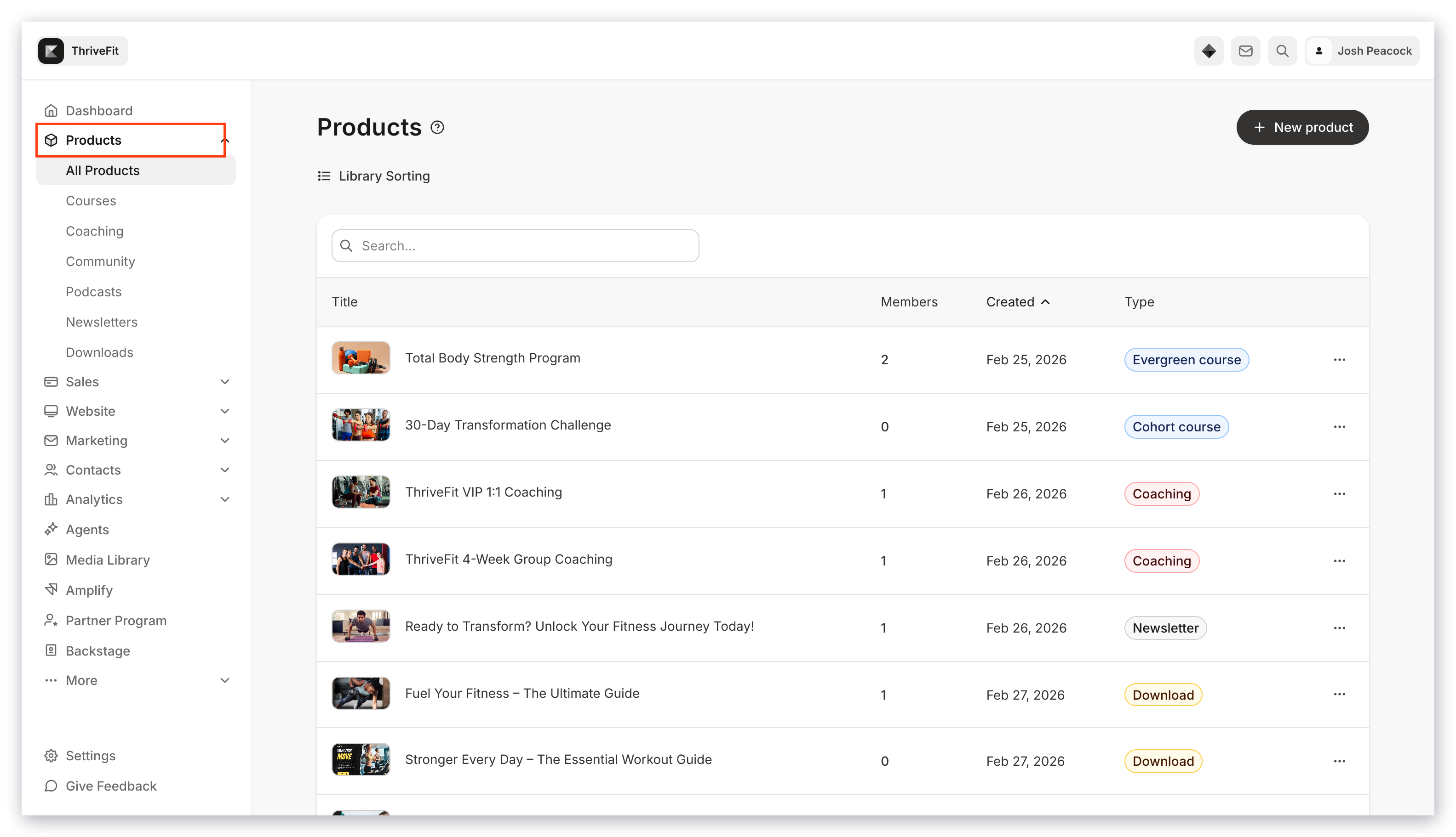 Products list