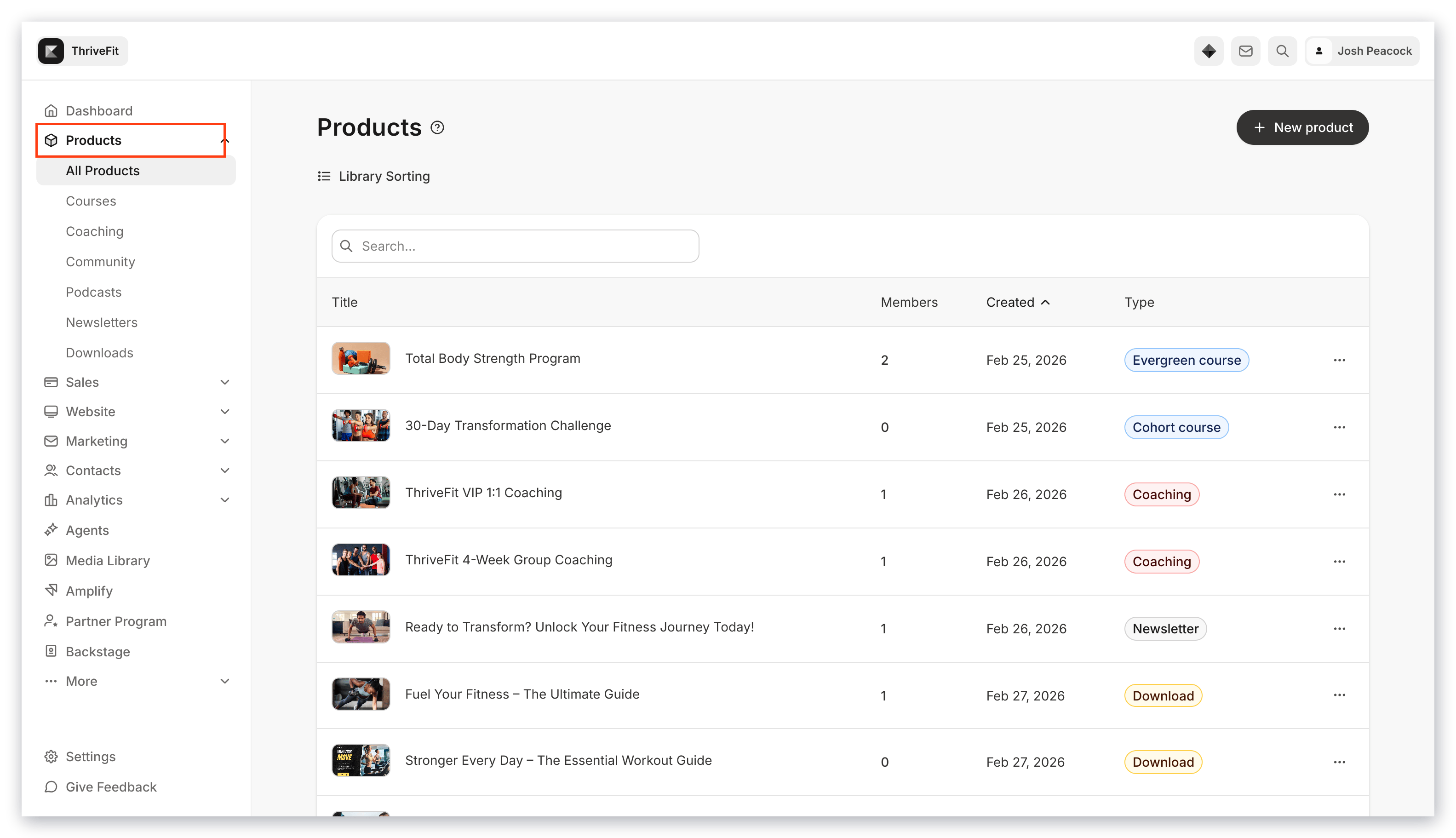 Products list