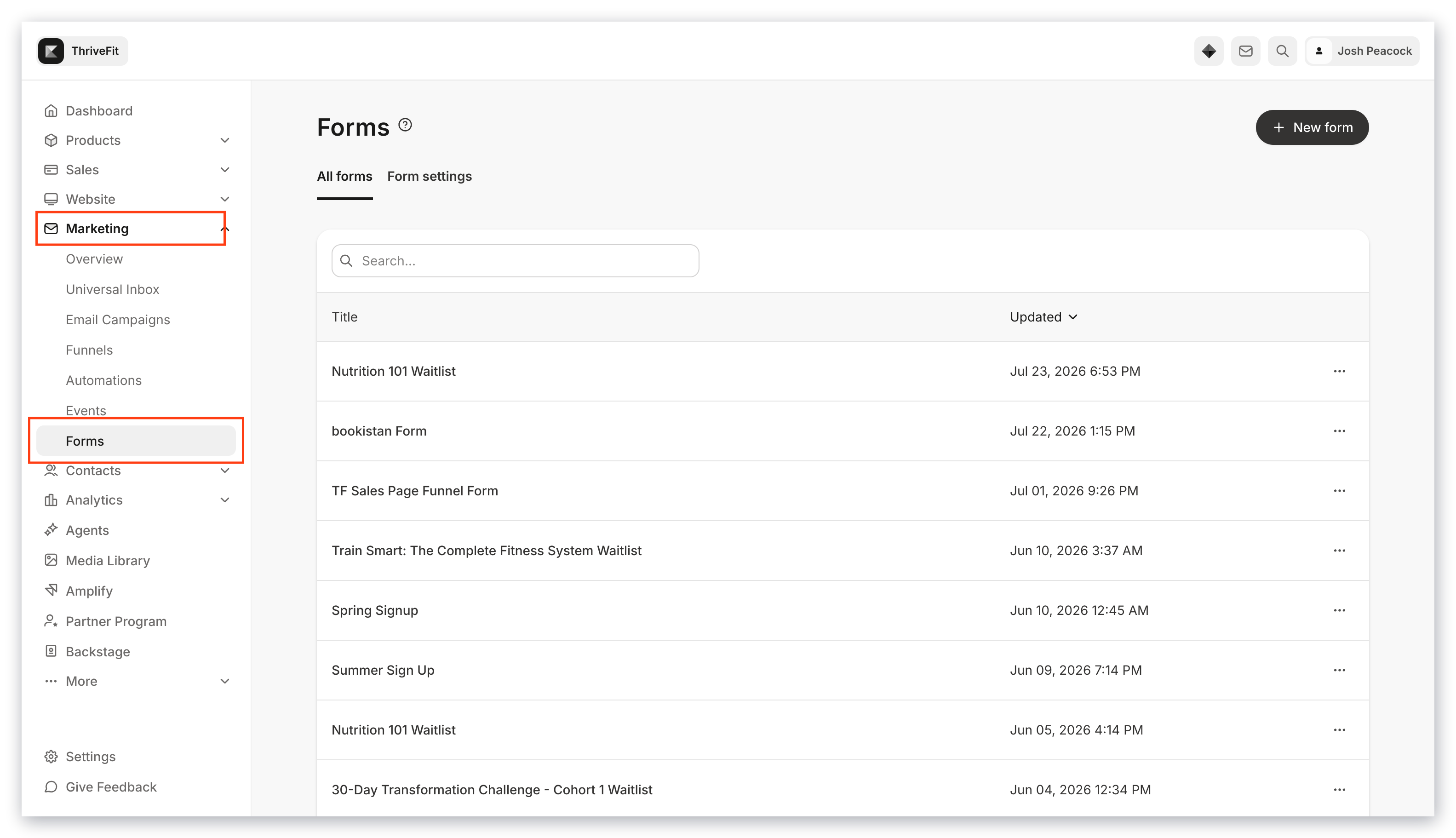 Forms list