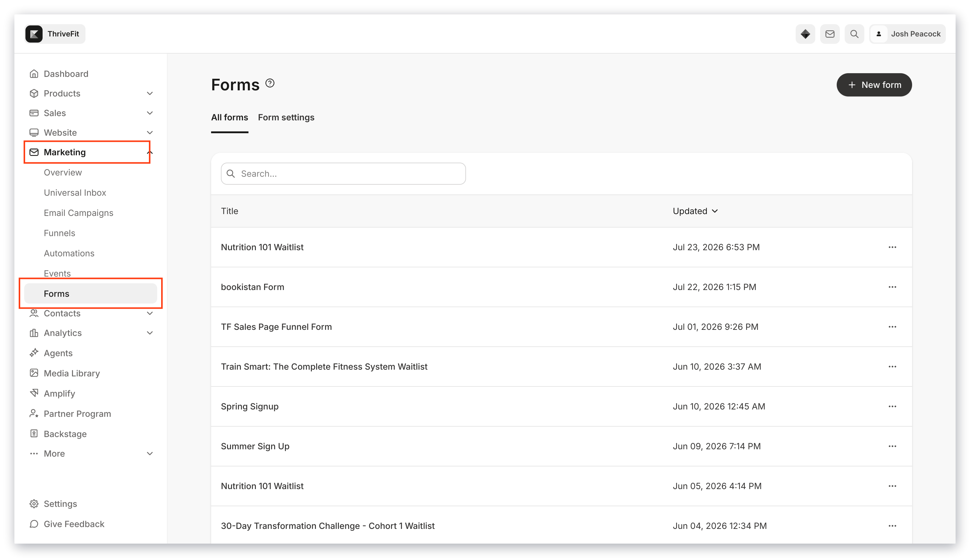 Forms list