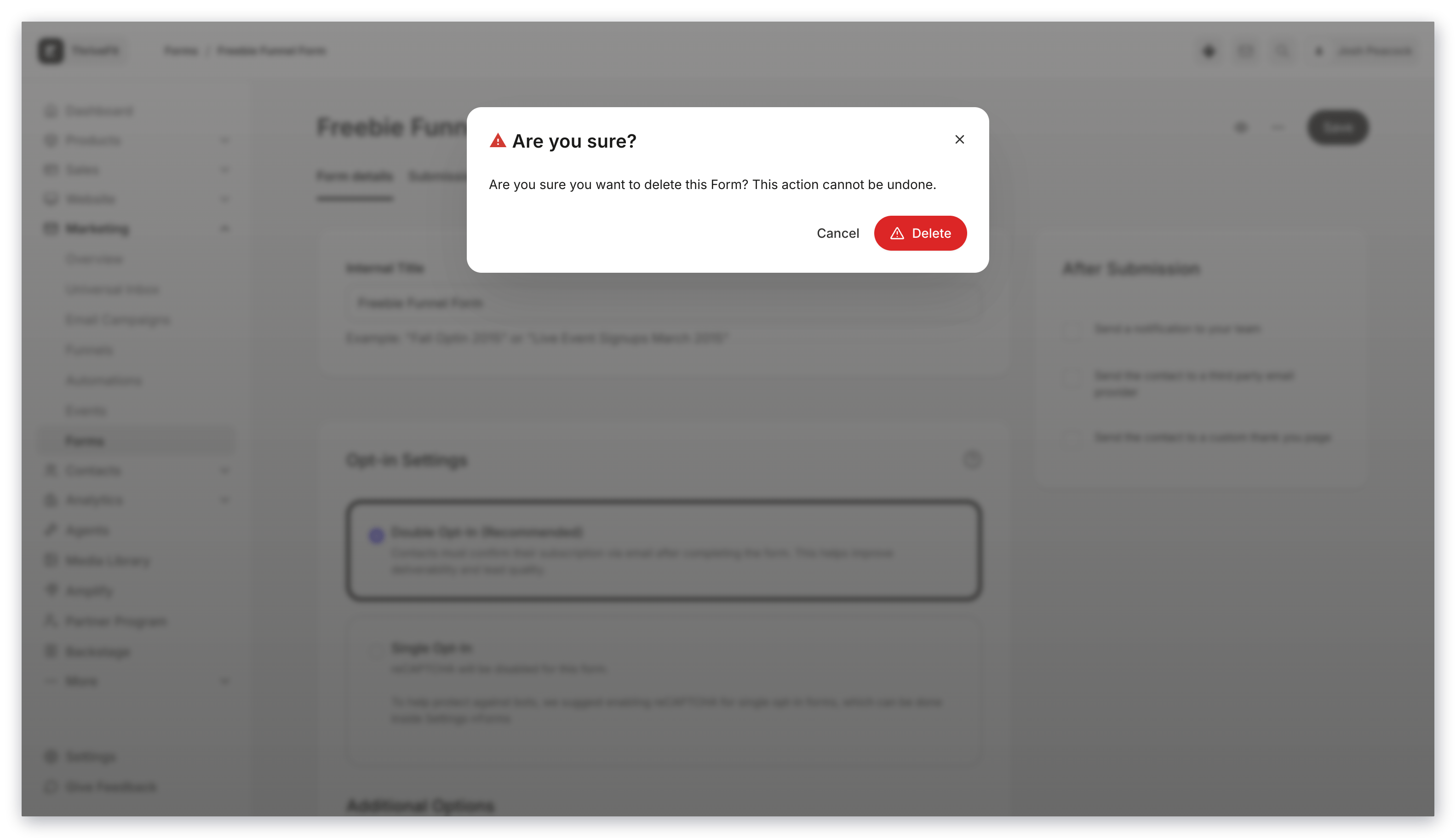 Confirm delete