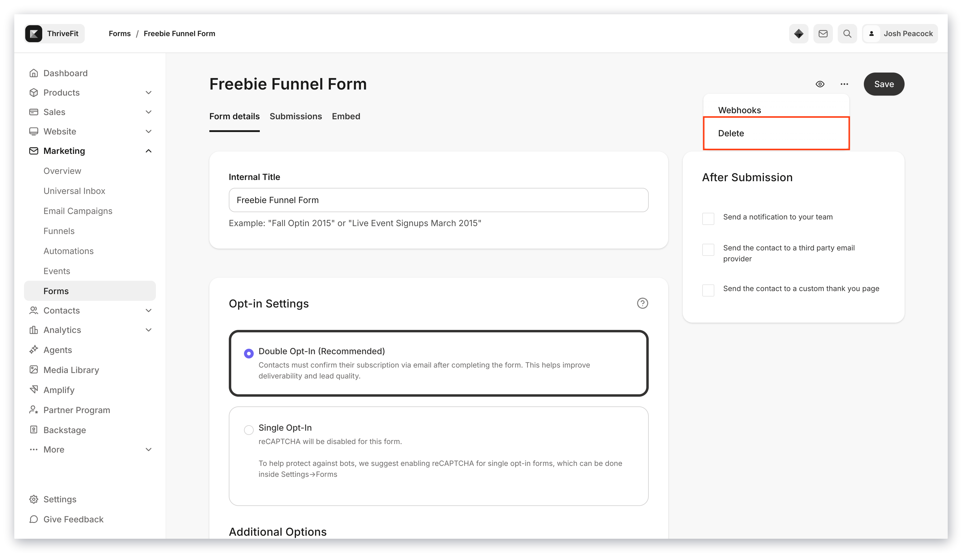 Delete form option