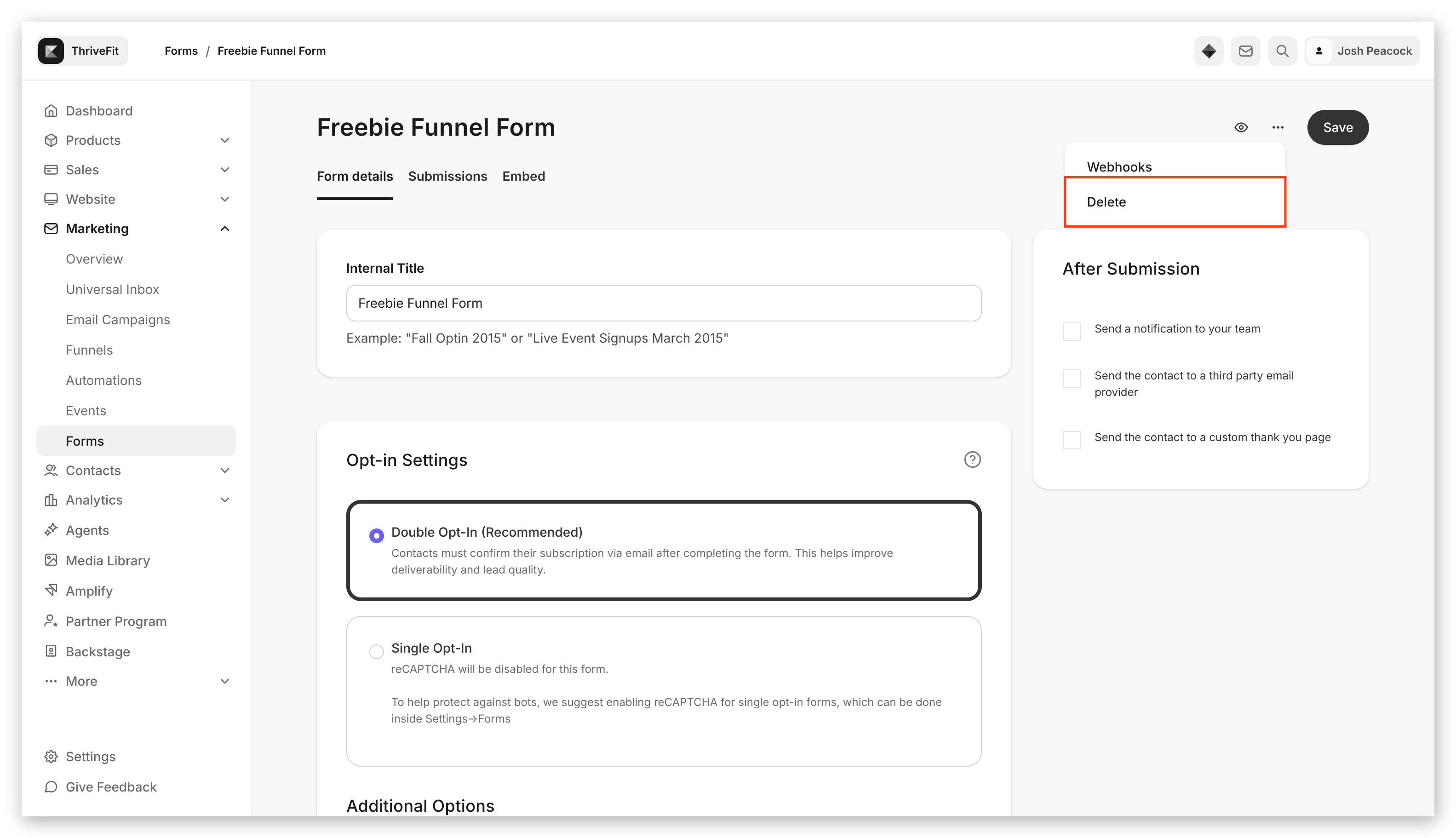 Delete form option