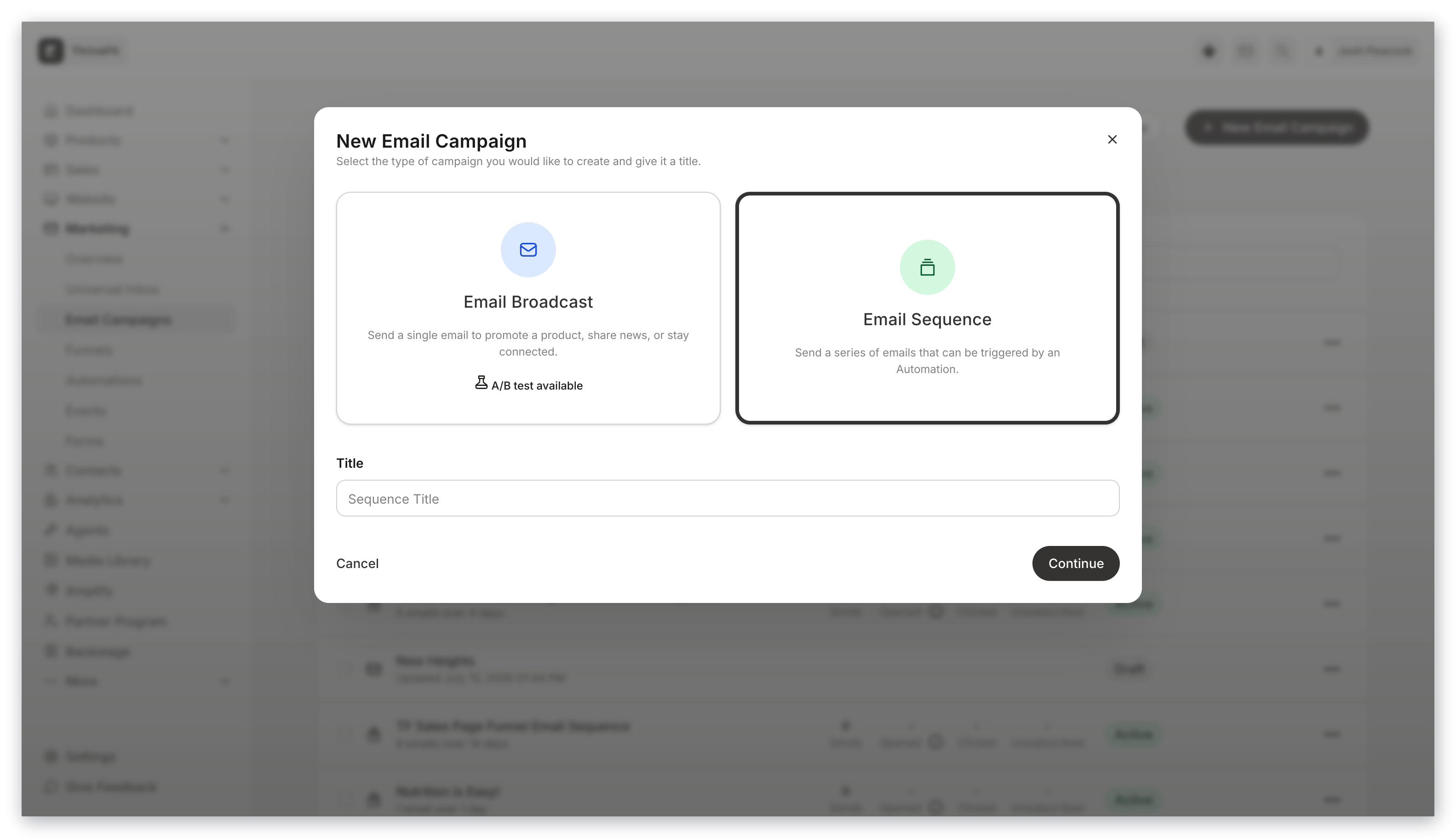 Select Email Sequence