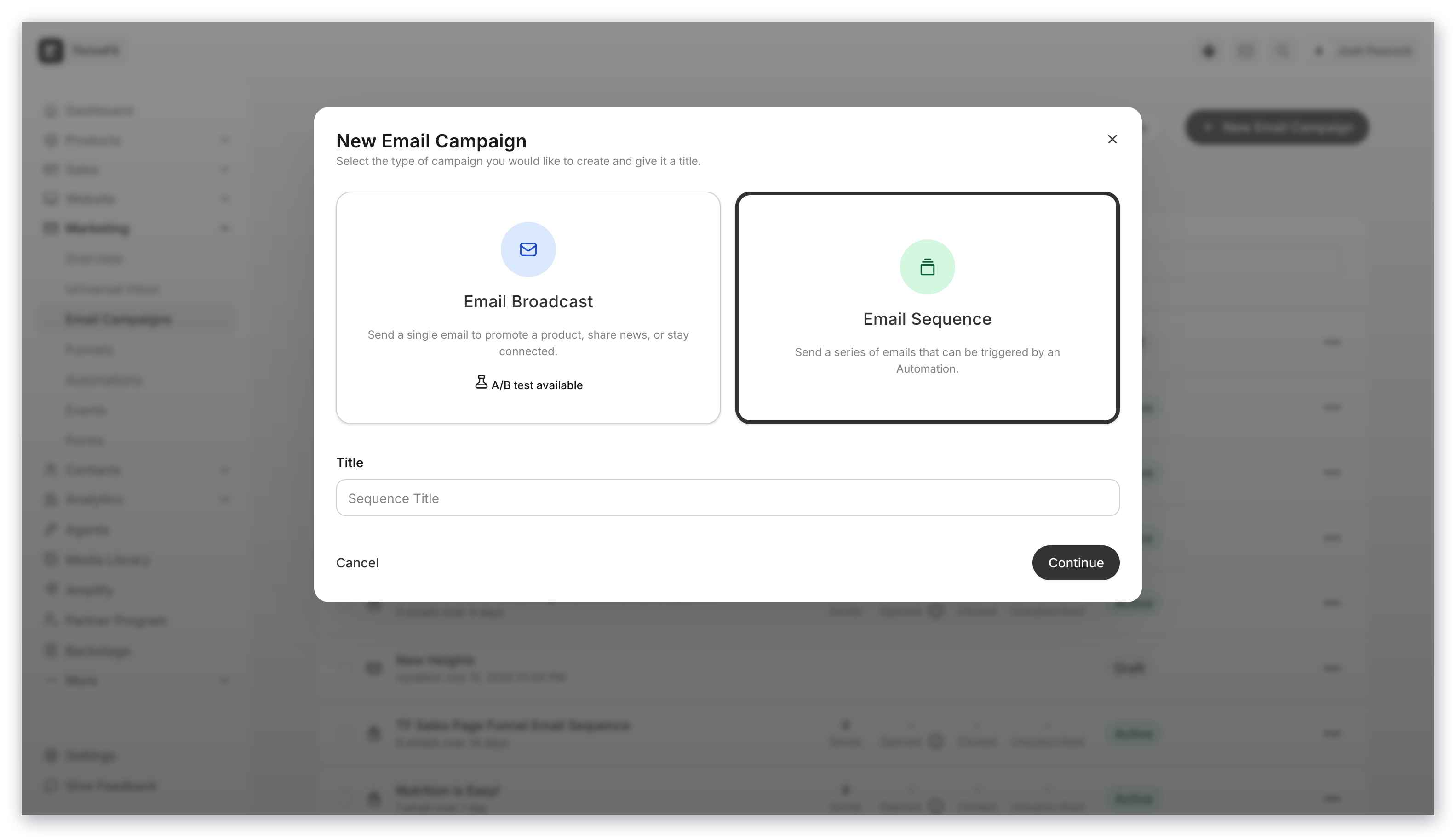 Select Email Sequence