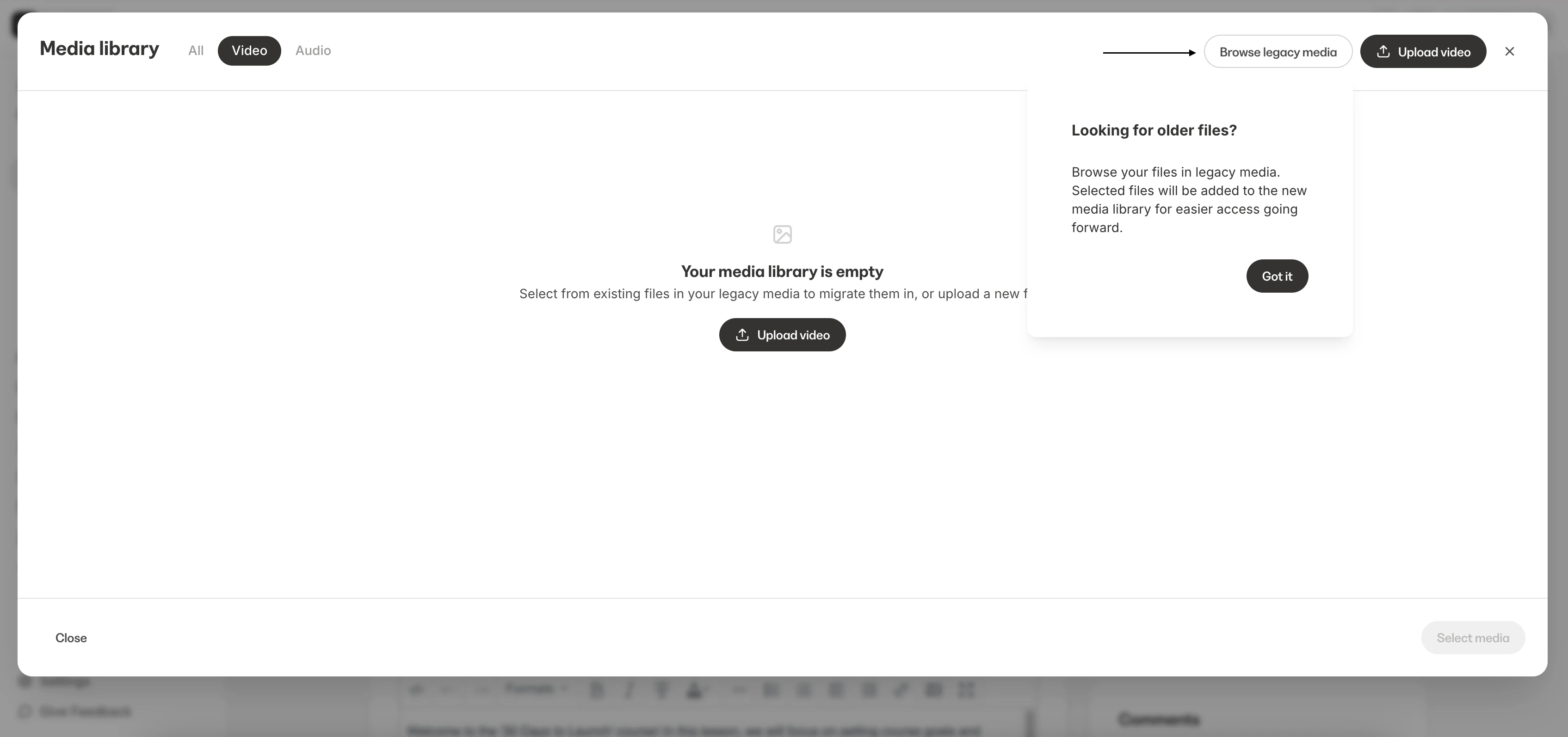 Browse legacy media option