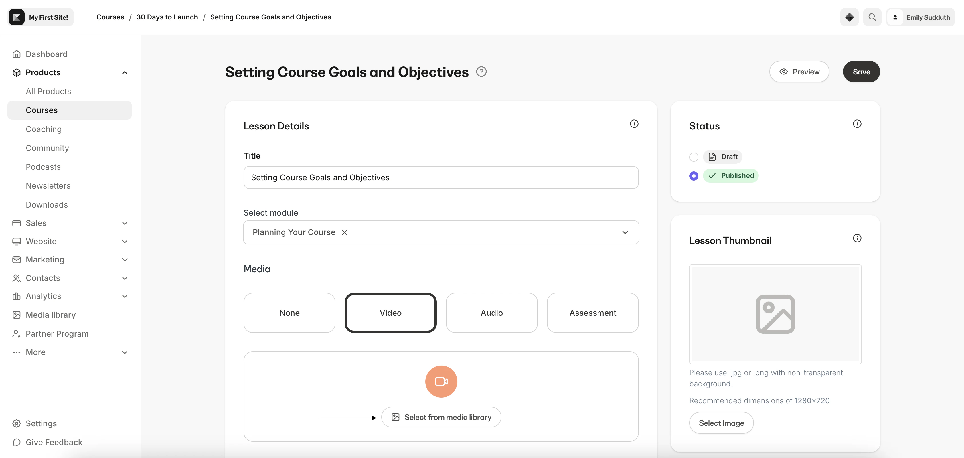 Media Library picker modal