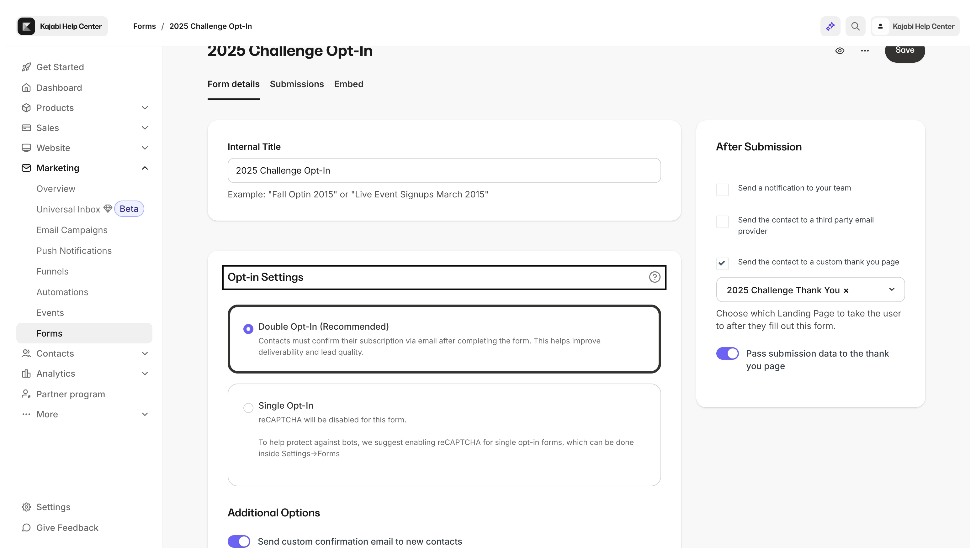 Double opt-in screenshot