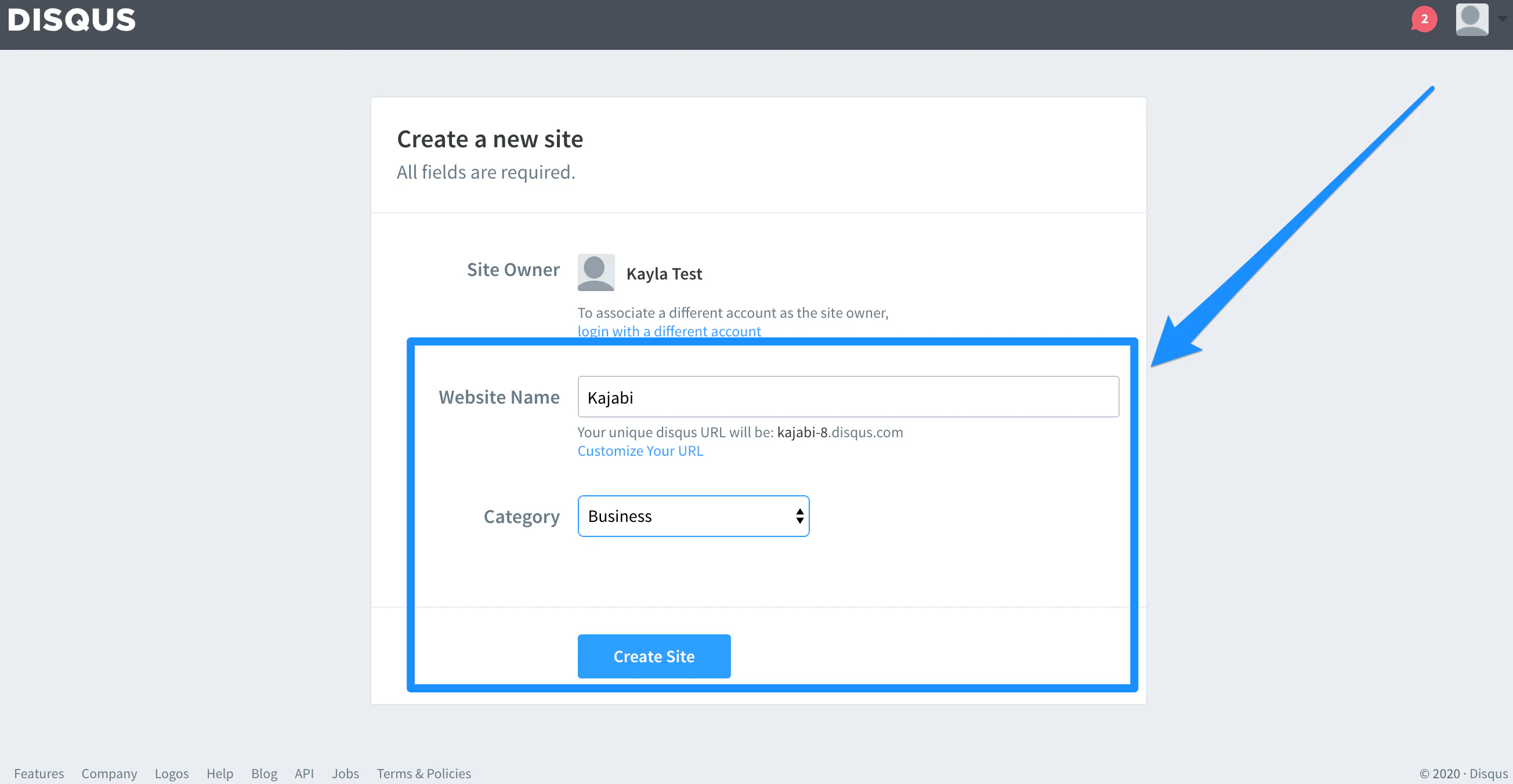 Create Disqus site