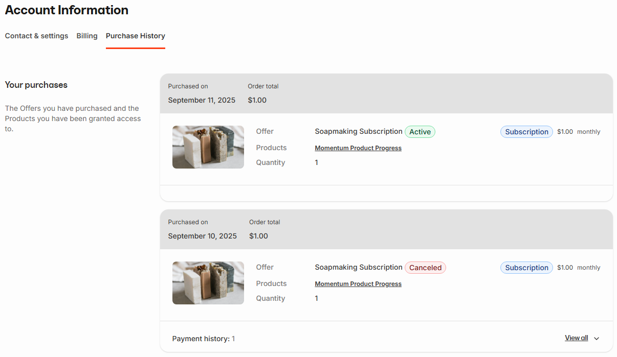 Customer purchase history