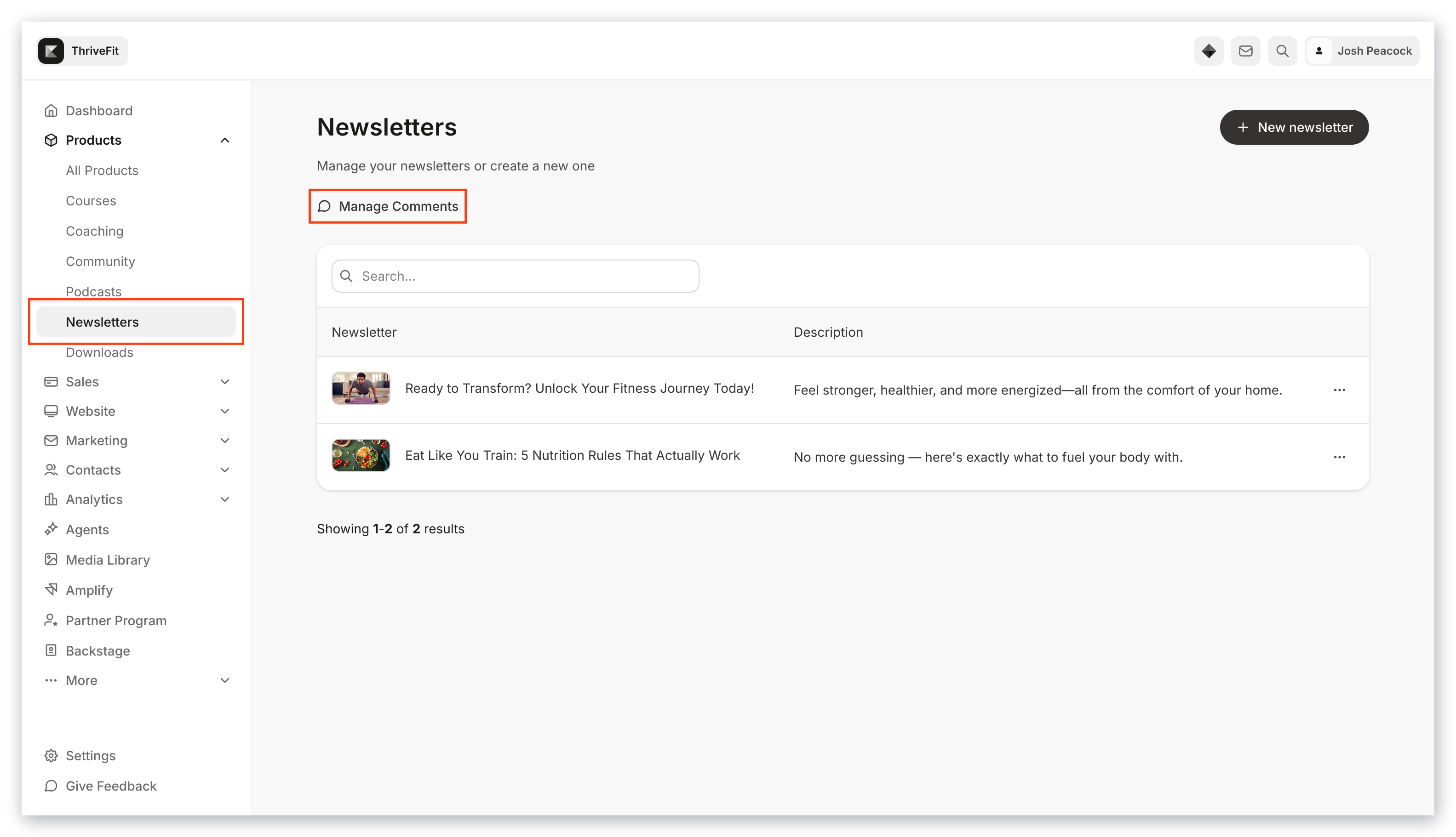 Manage comments button