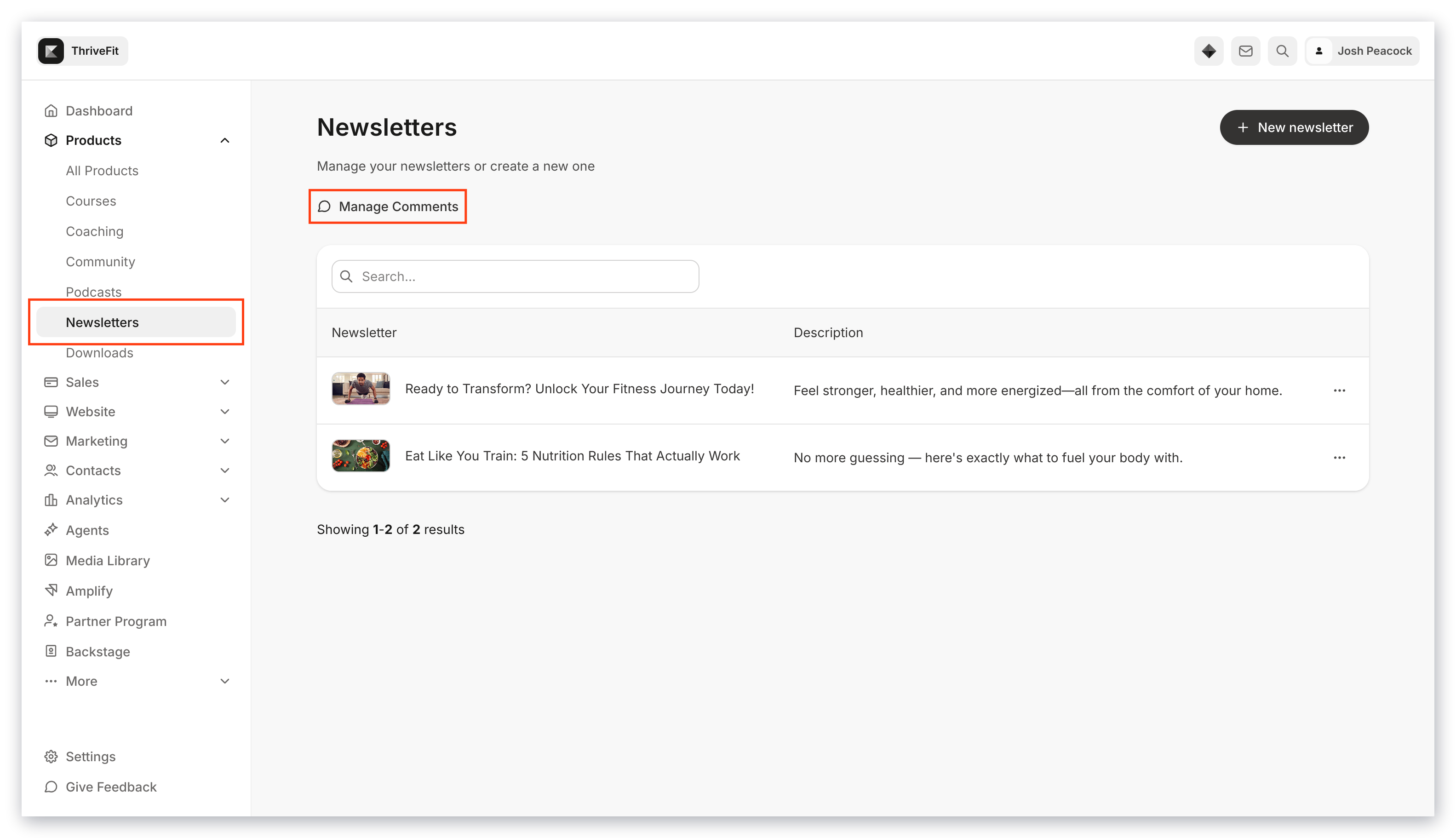 Manage comments button