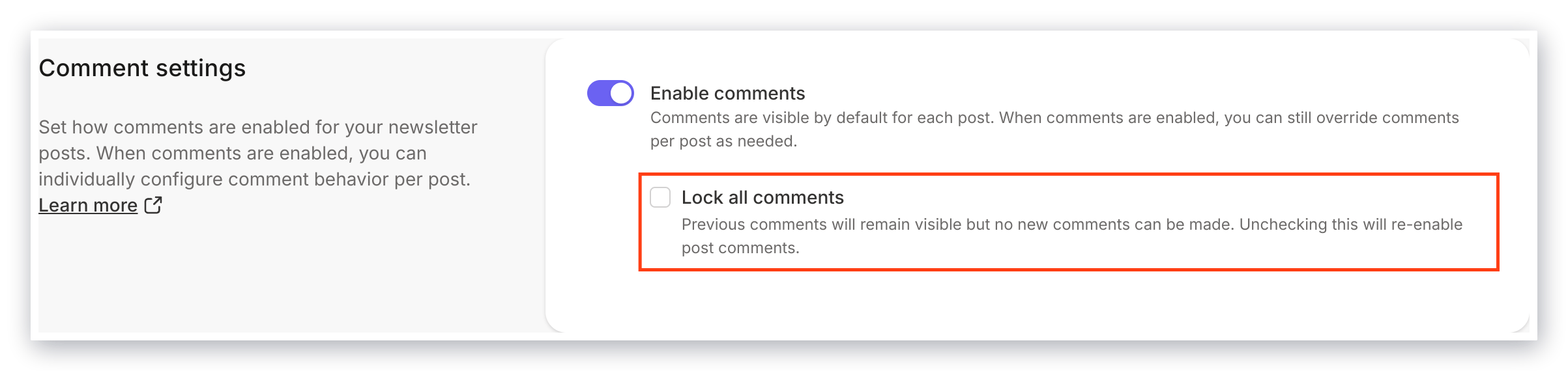 Post comment settings