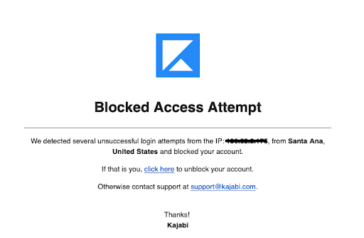 Blocked access attempt email