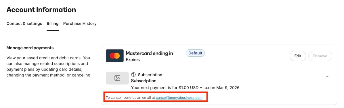 Customer cancellation instructions