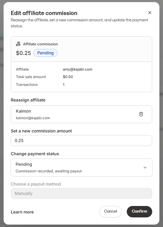 Edit commission window
