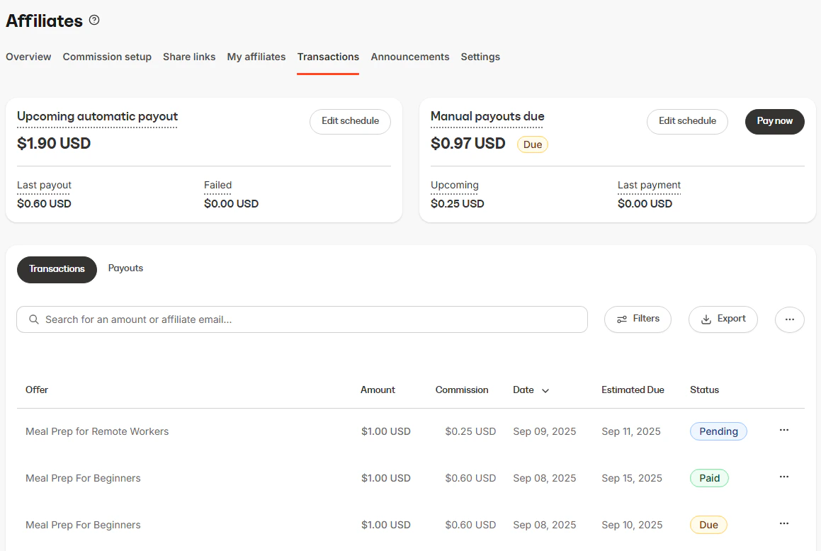 Commission status indicators