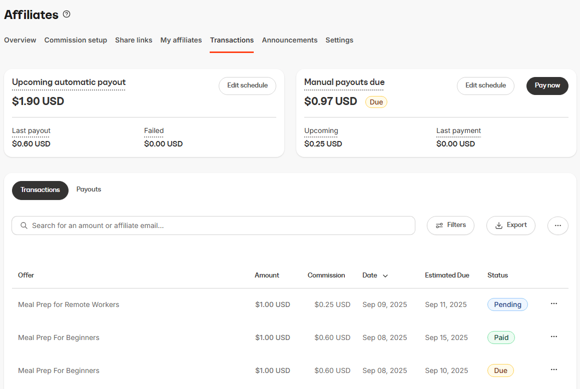 Commission status indicators
