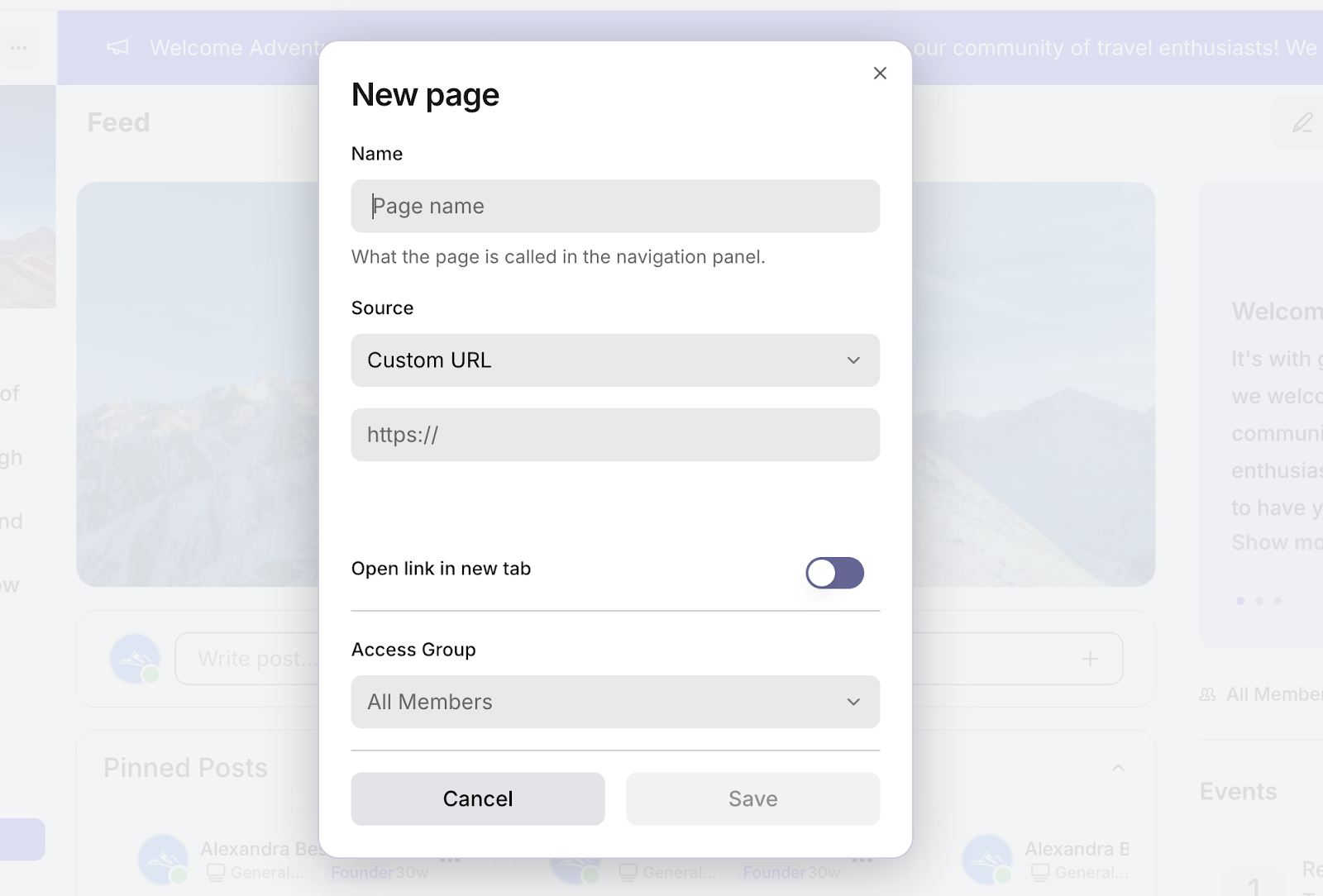 Custom page settings