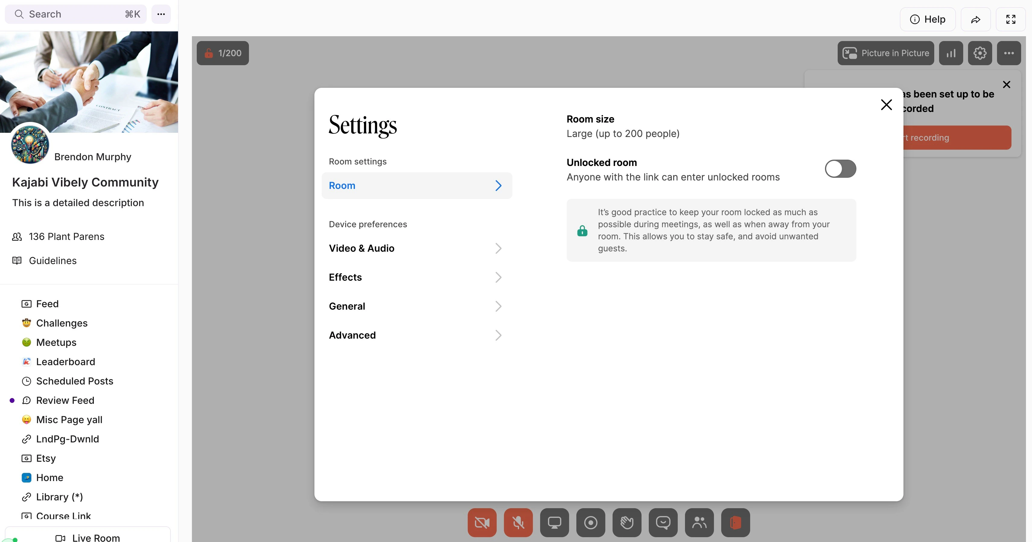 Community Settings Live Room Settings 1