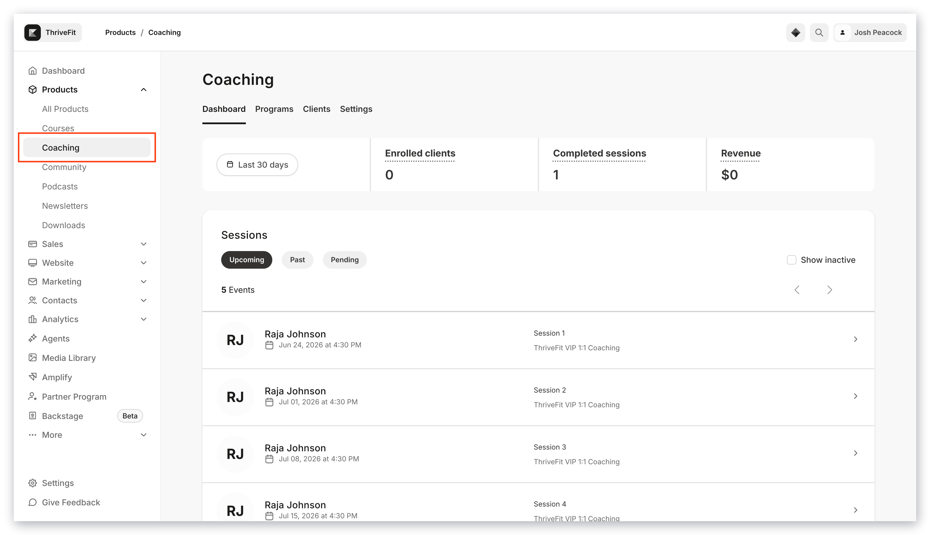 Coaching Menu