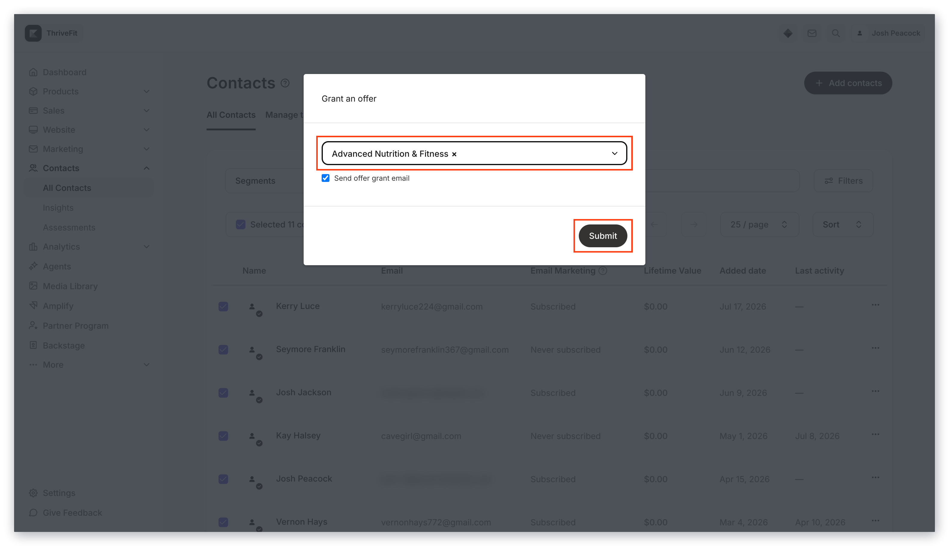 Grant Offer dialog
