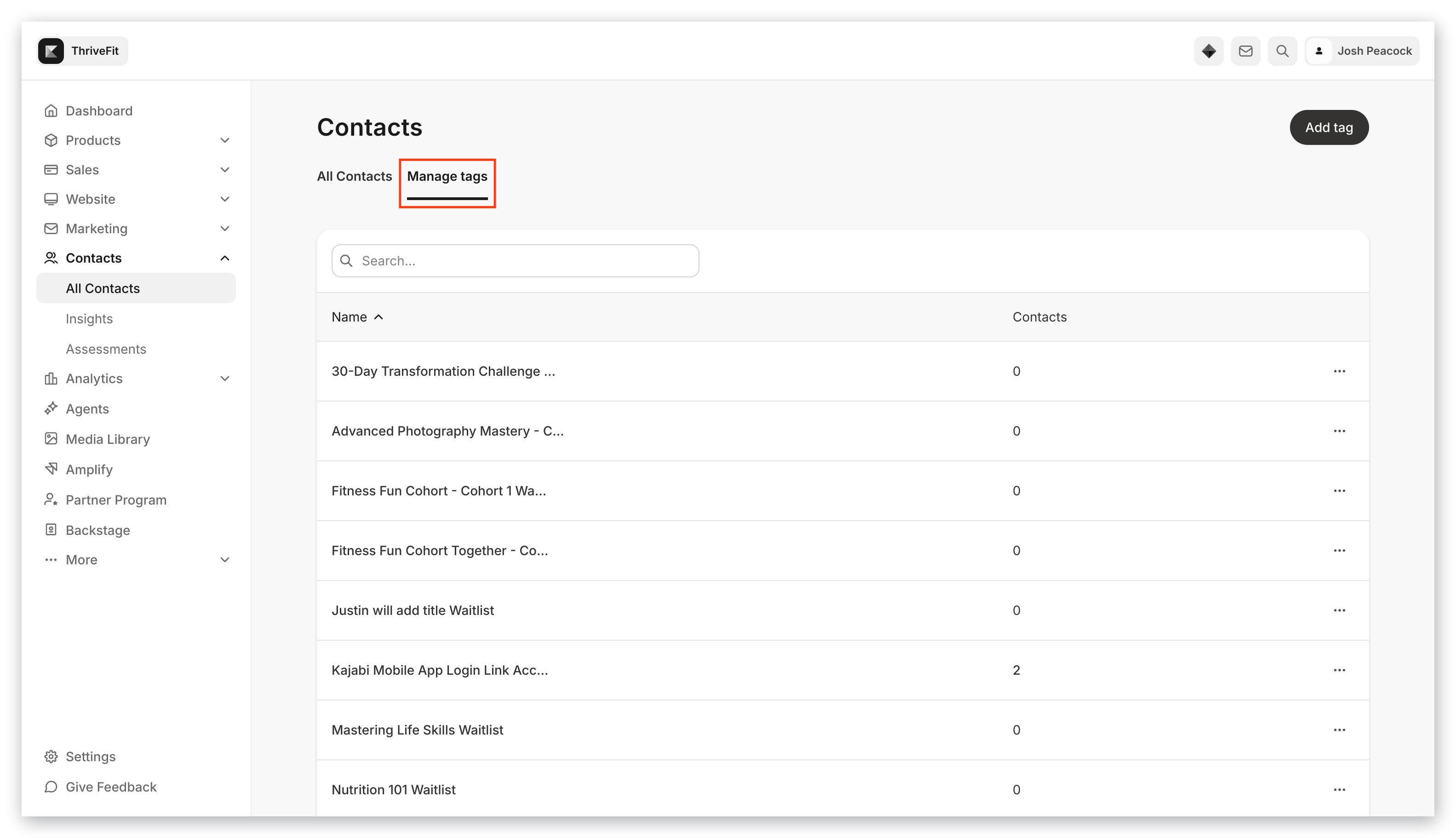 Manage tags