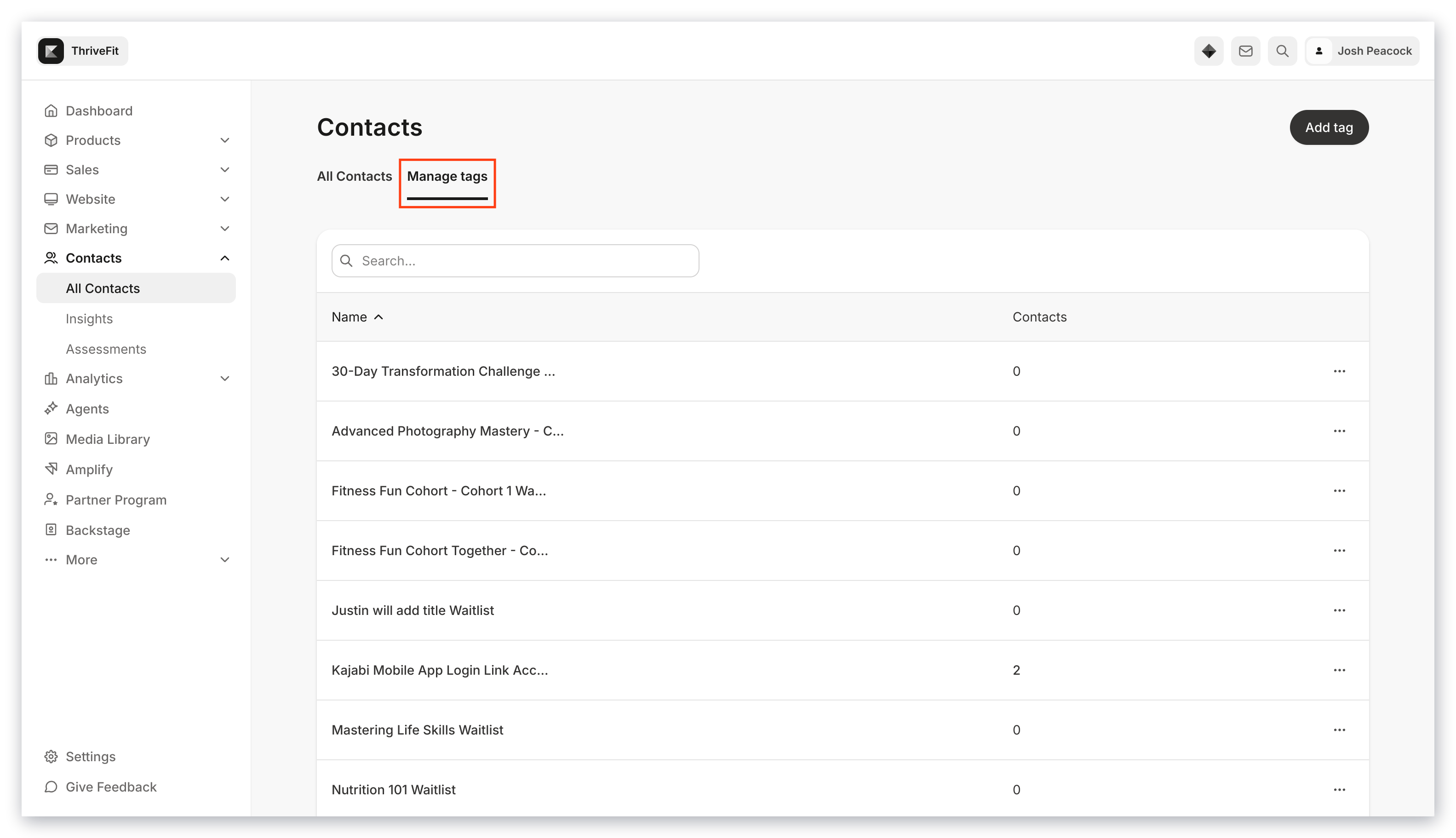 Manage tags