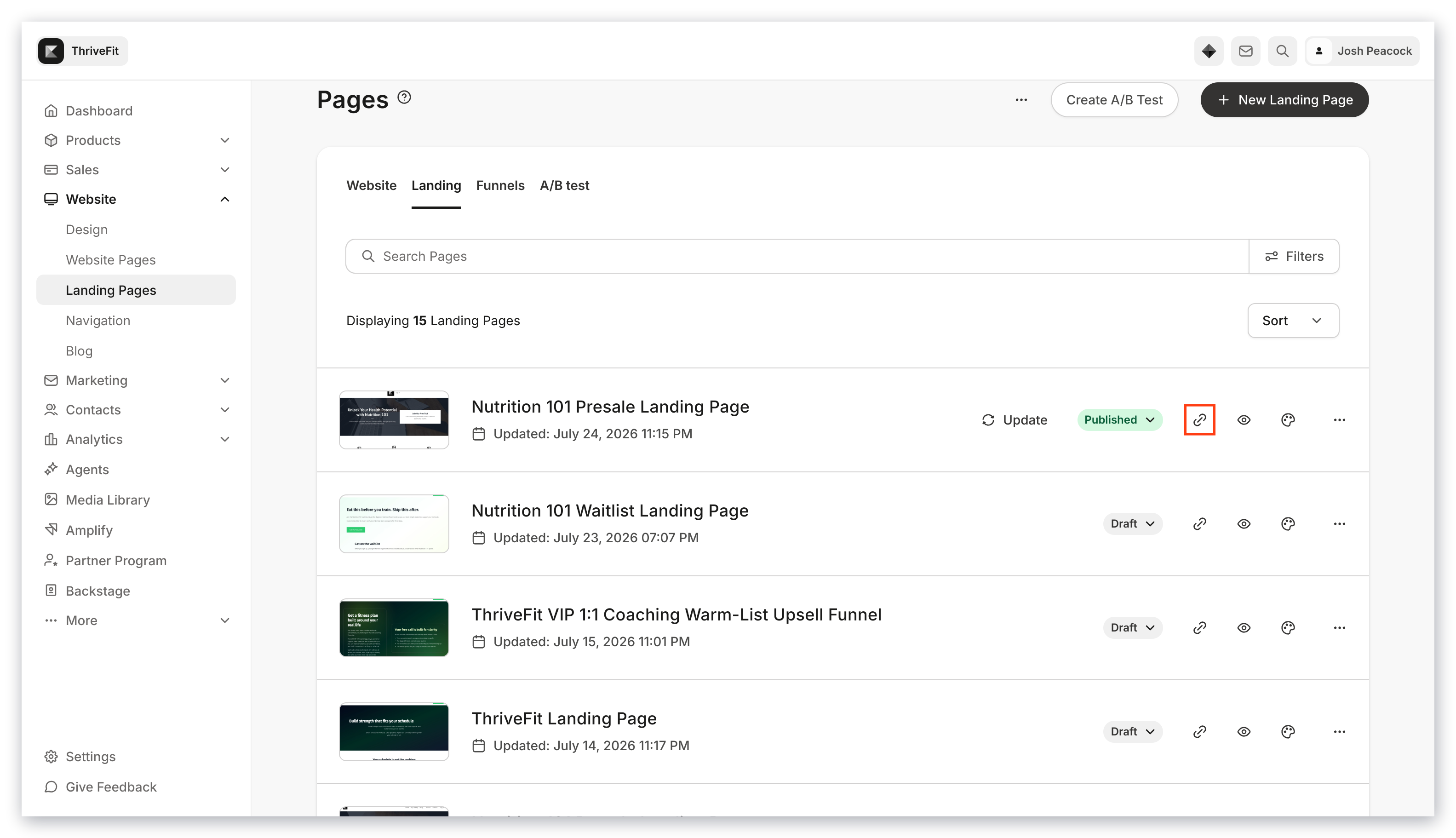 Copy Landing Page URL