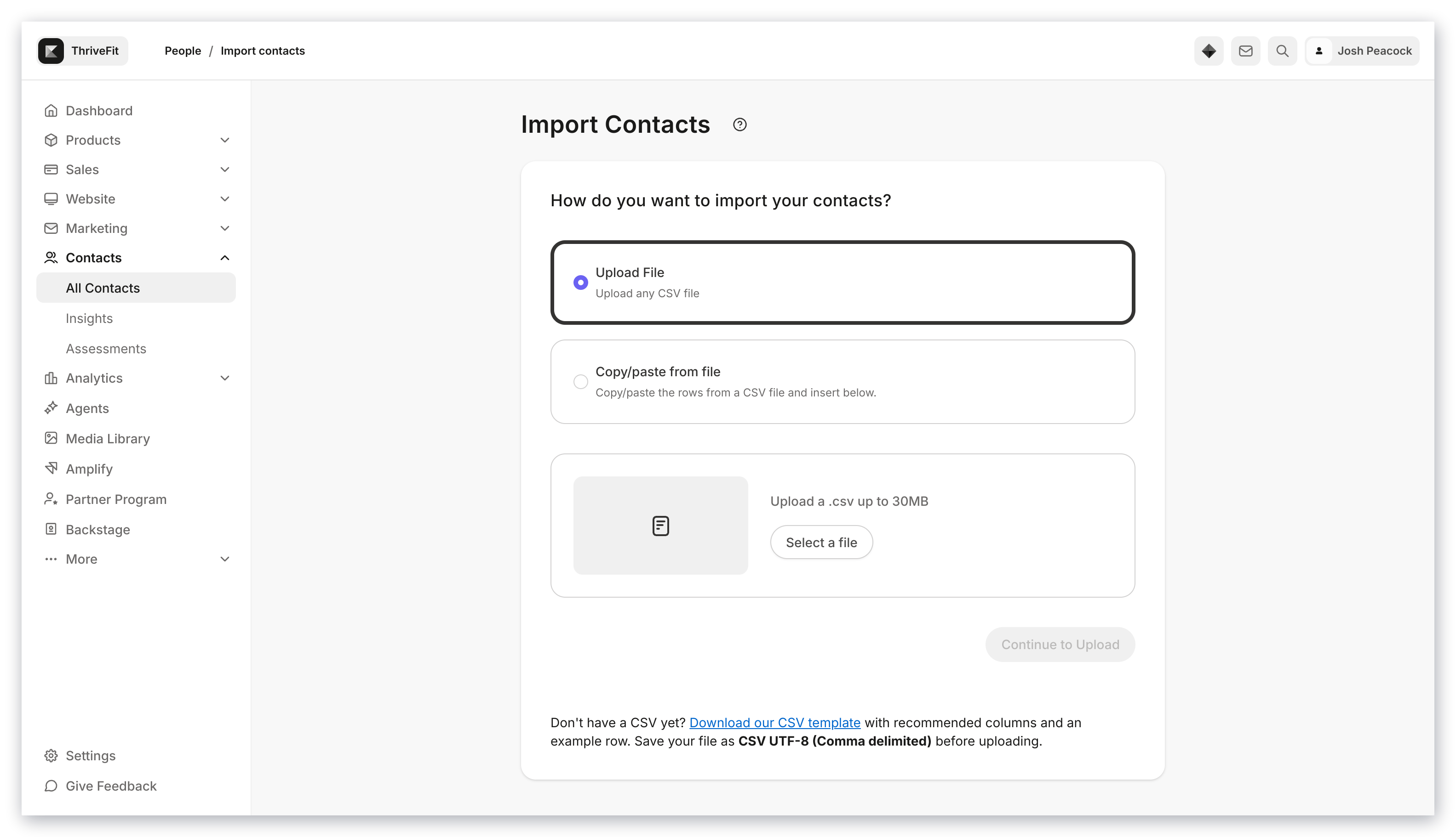 Upload CSV file