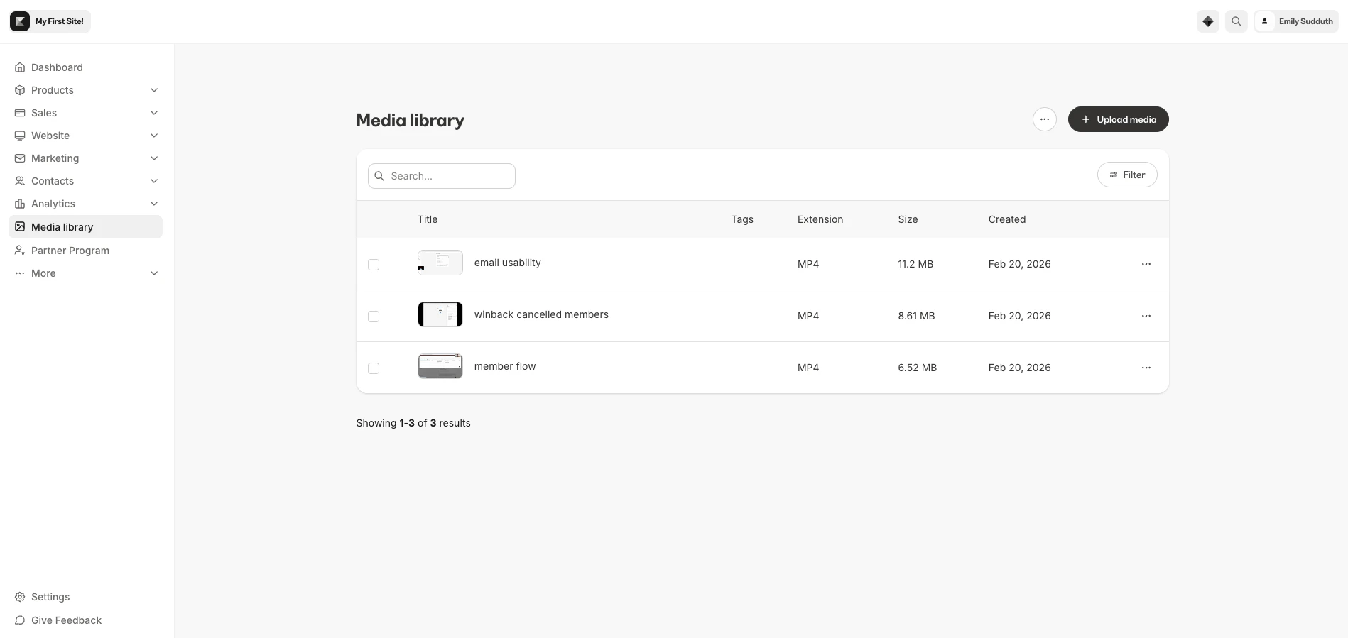 Media Library tab in the Kajabi dashboard