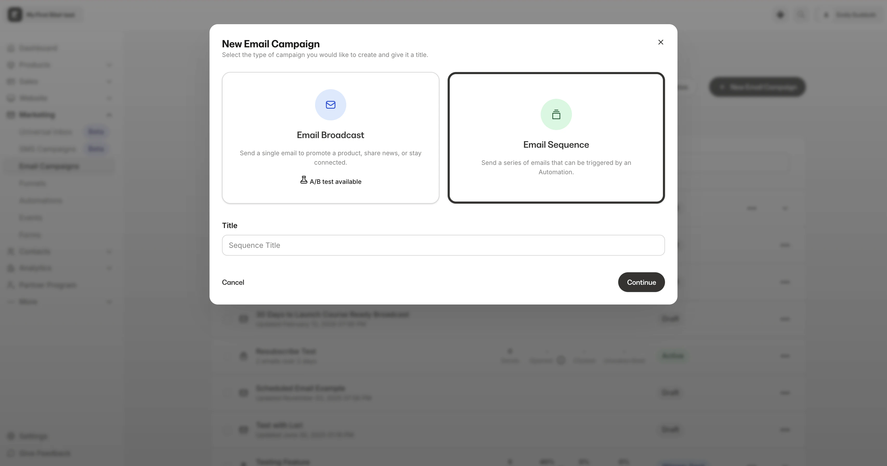 Select Email Sequence