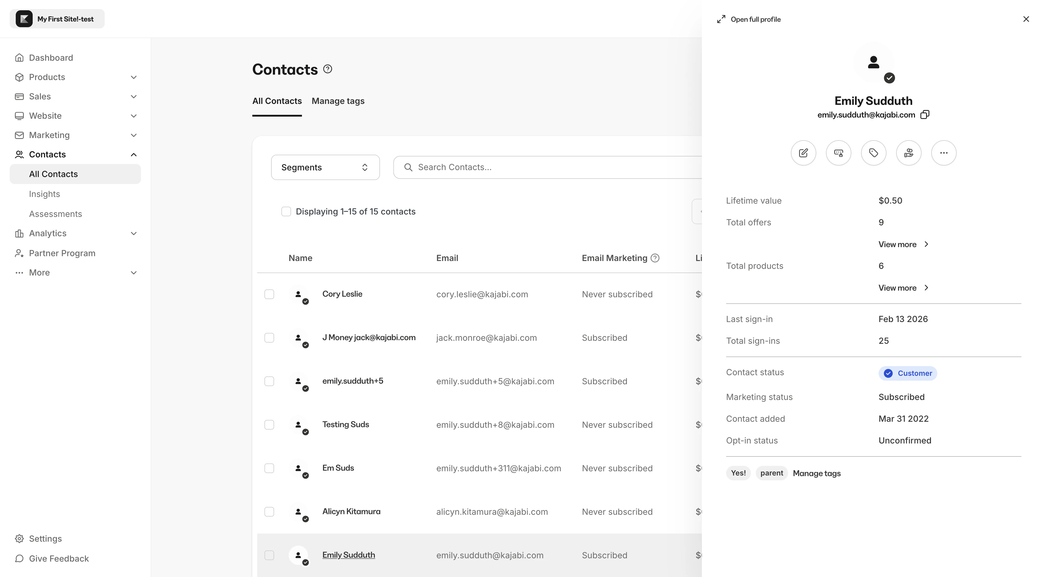 Contact quick actions