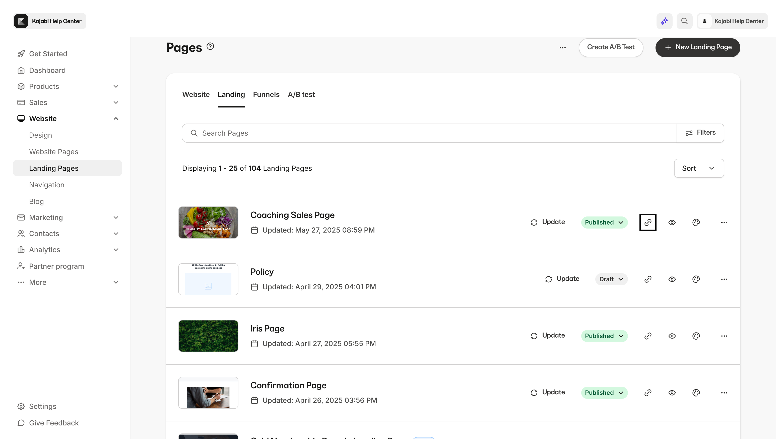 Copy Landing Page URL