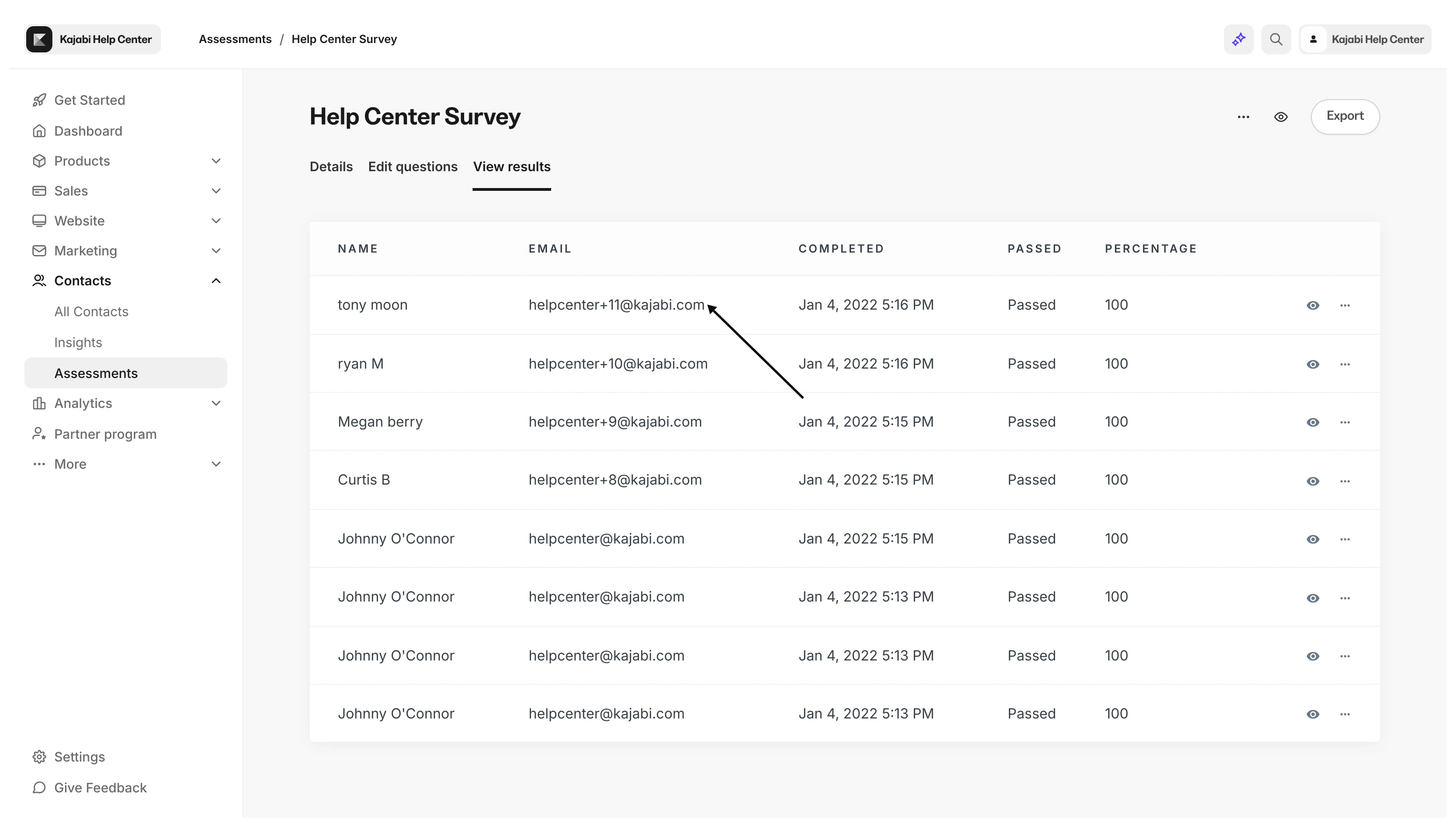 View or Export Assessment Results