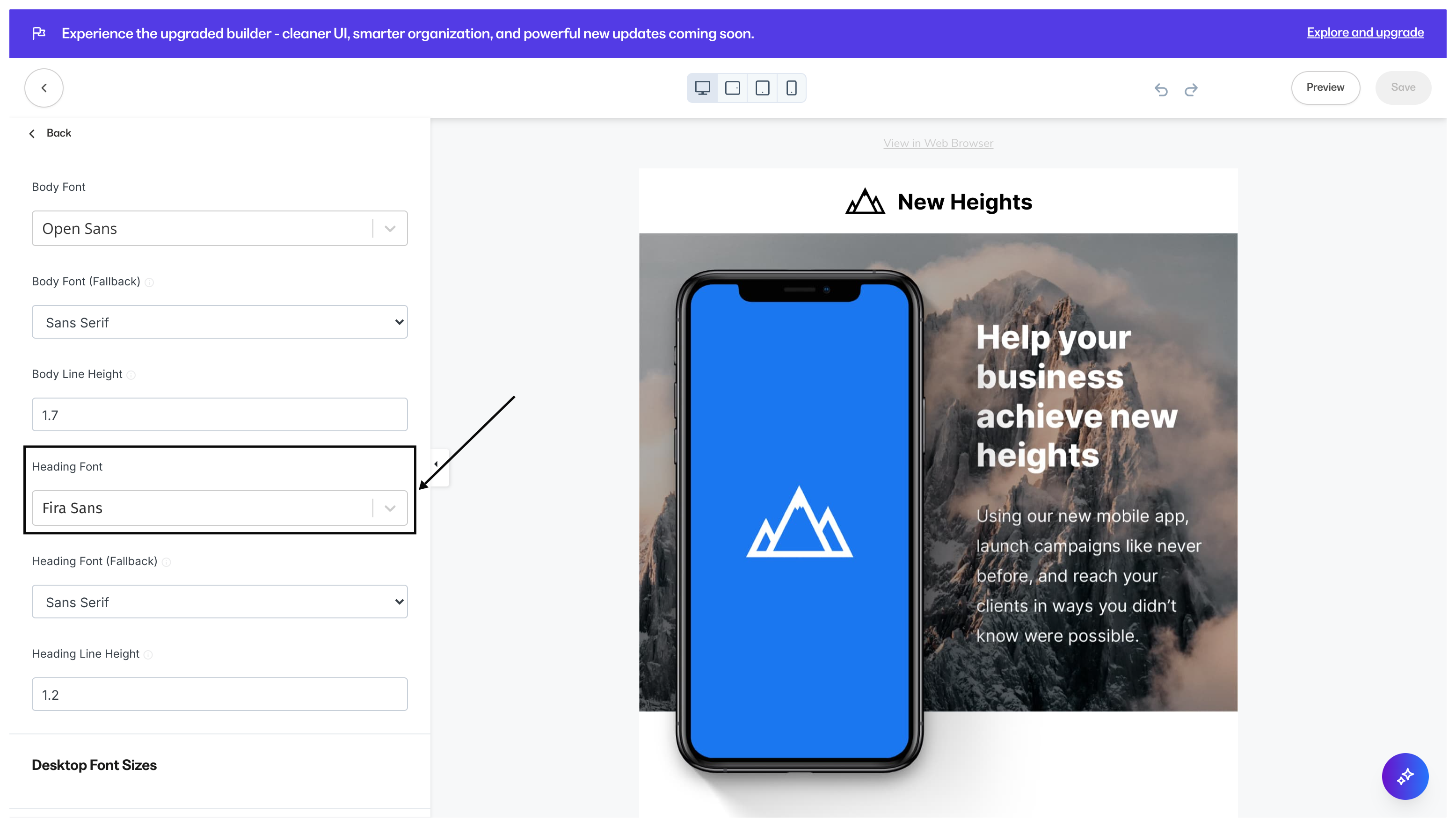 Heading Font Selection