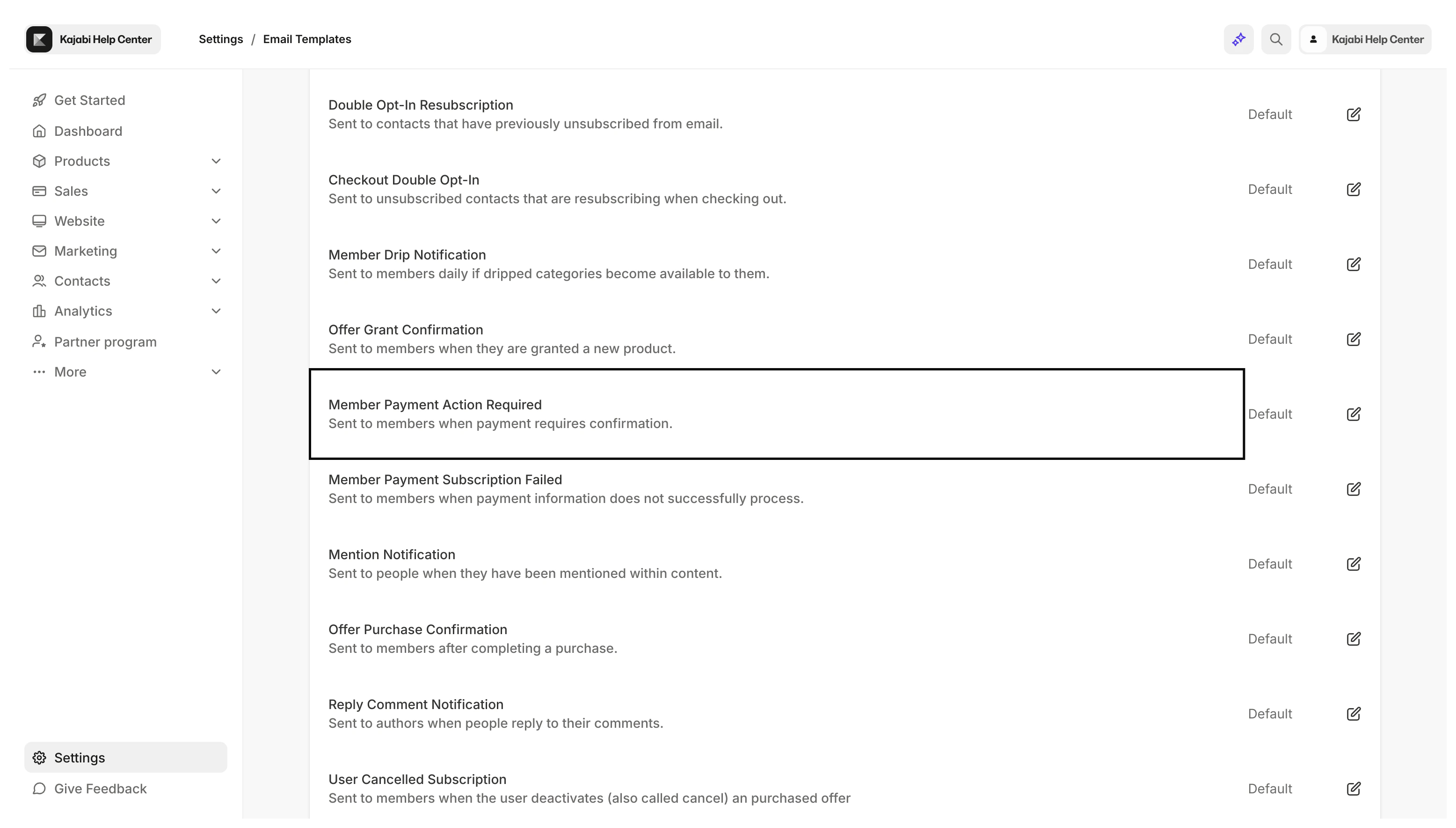 Email template settings