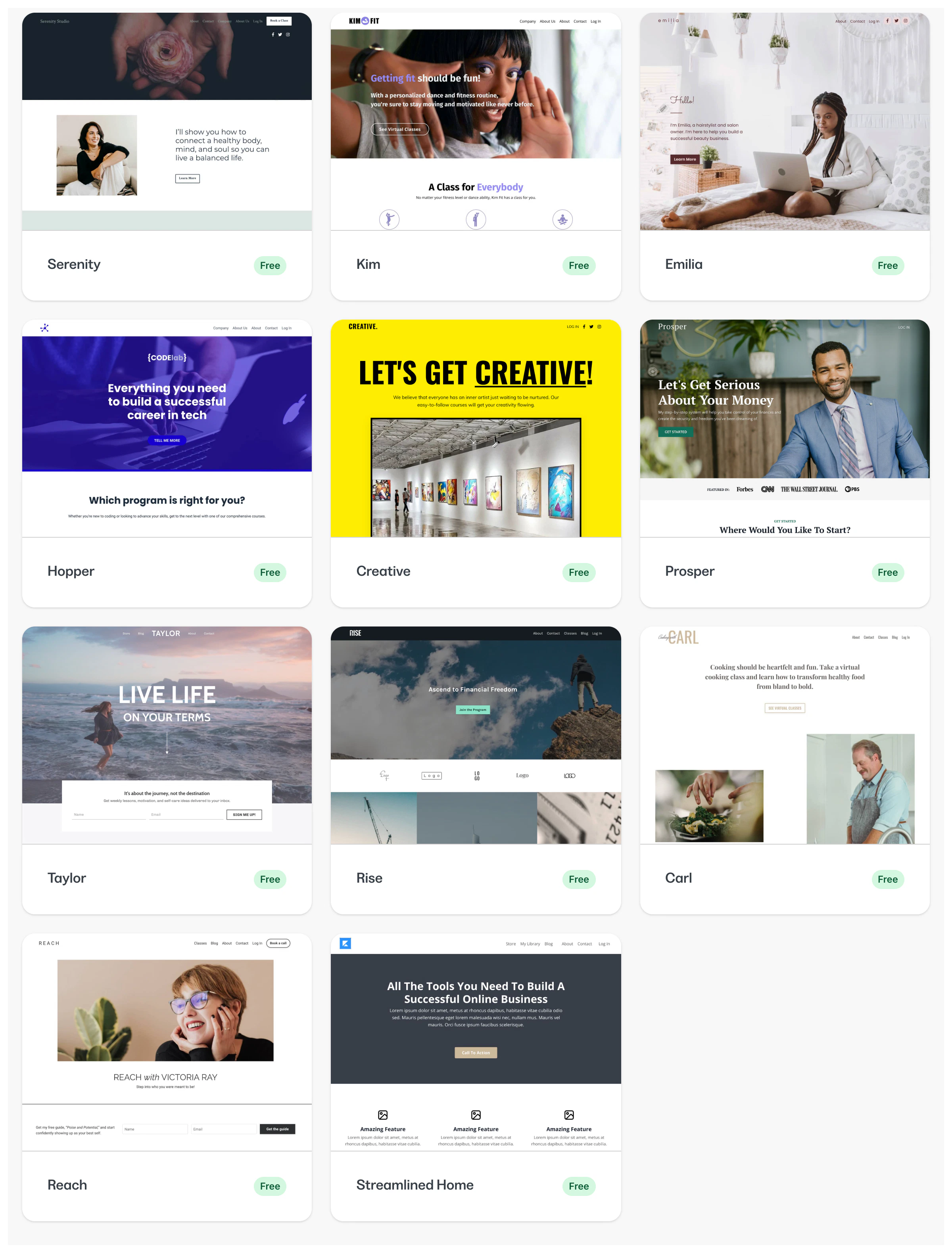 Website templates preview