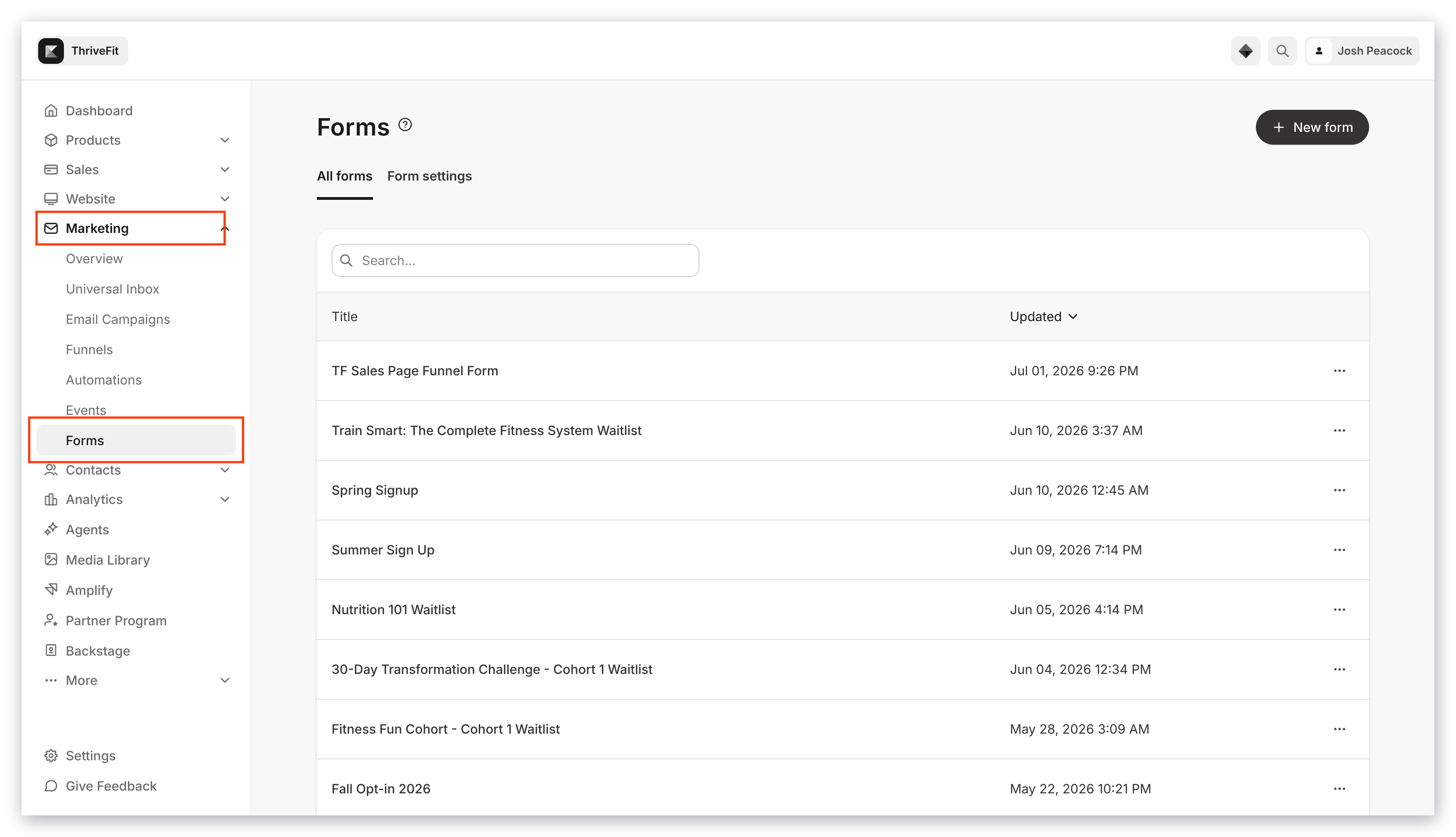 Forms list