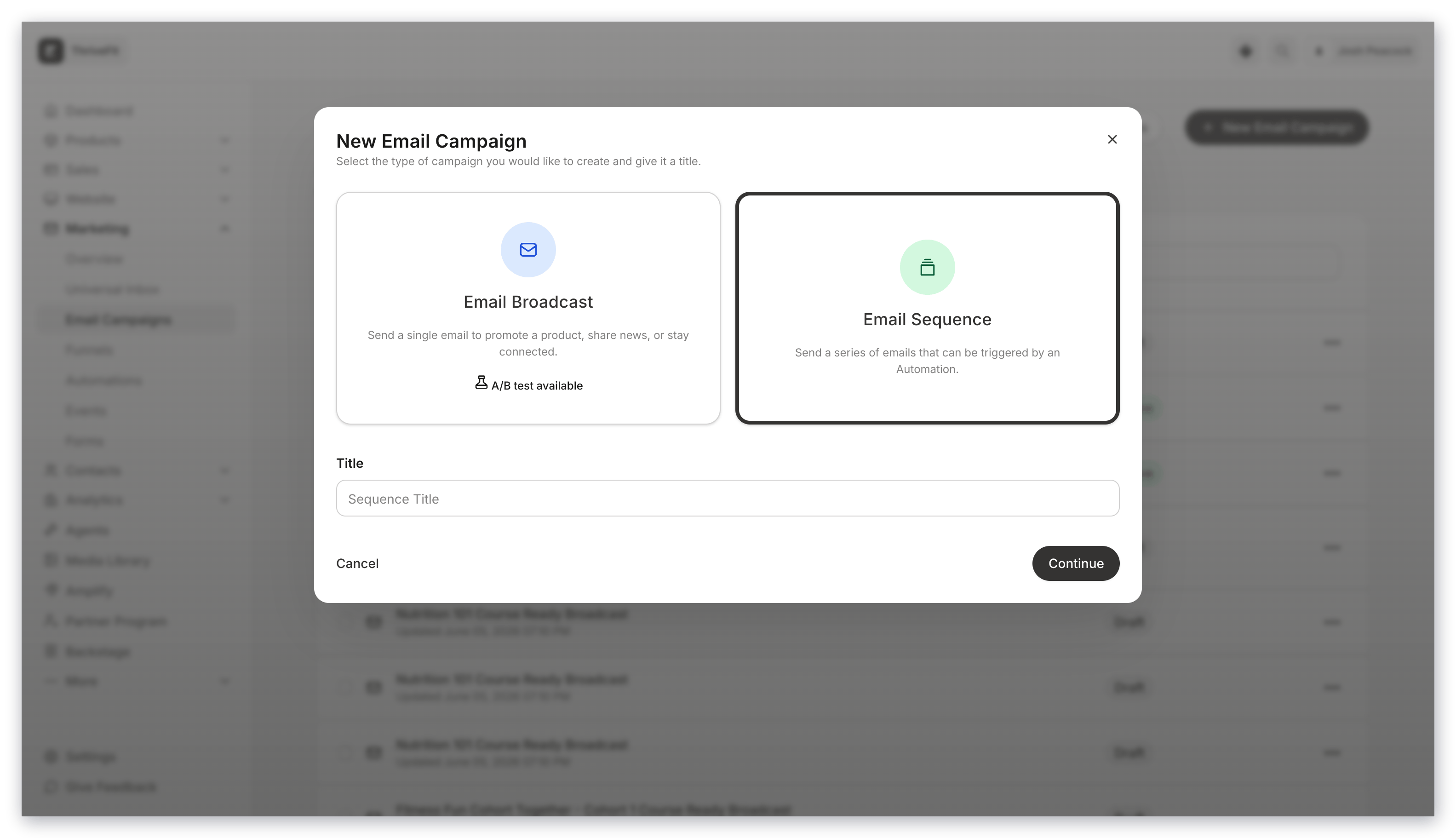 Select Email Sequence