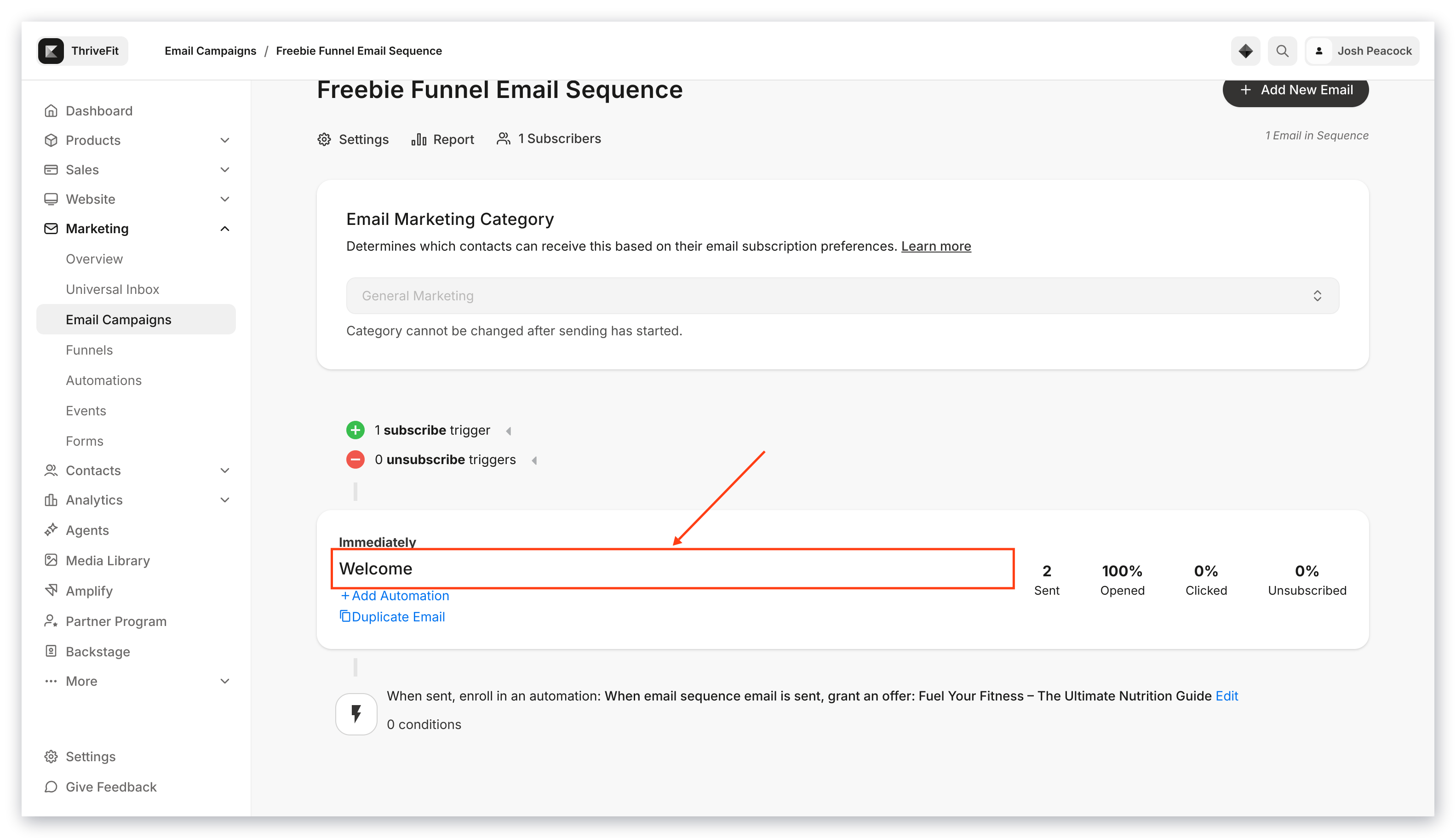 Edit Sequence Email