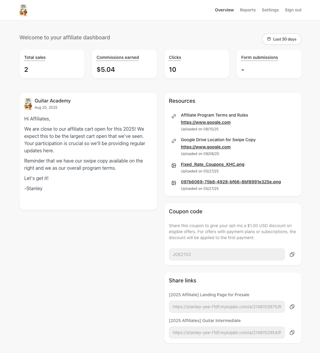 Affiliate Dashboard